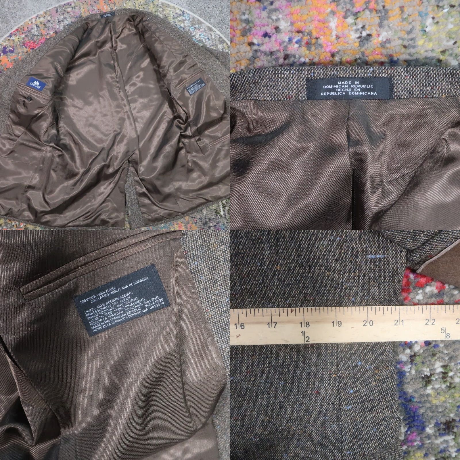 Stafford Stafford Blazer Mens 42 Brown Wool Lambswool Blend Retro Elbow Patches EUC Vintage No Size 42R - 8 Thumbnail