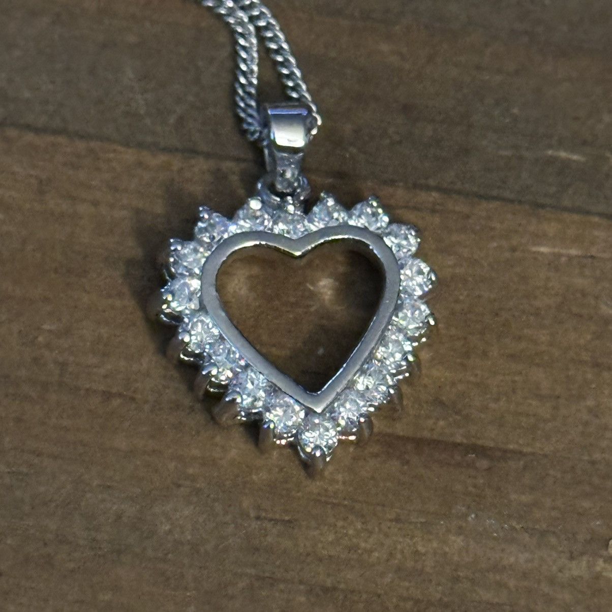 Vintage Vintage silver Cubic Zirconia open heart pendant necklace Size ONE SIZE - 3 Thumbnail
