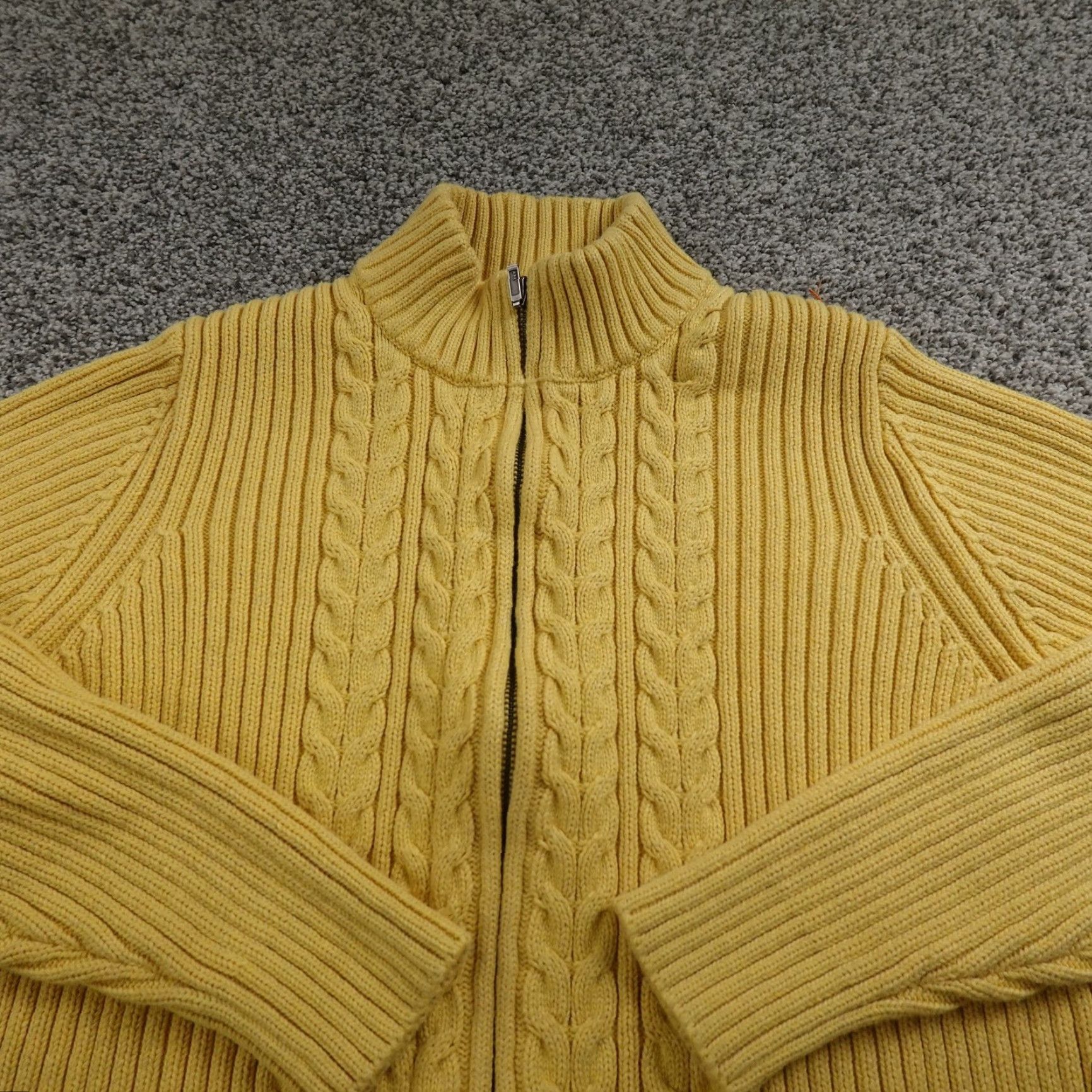 Lands' End VTG Lands End Cardigan Womens L Yellow Cable Knit Full Zip Sweater Jacket Japan Size L / US 10 / IT 46 - 3 Thumbnail
