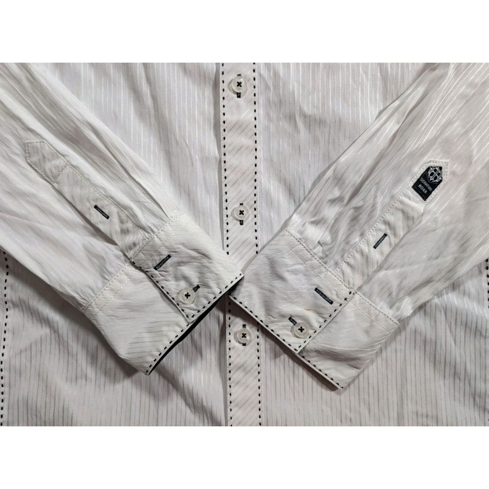 Roar Roar Button-Up Shirt White Men's XXL Refined Embroidered Long Sleeve Collared Shirt Size US XXL / EU 58 / 5 - 6 Thumbnail