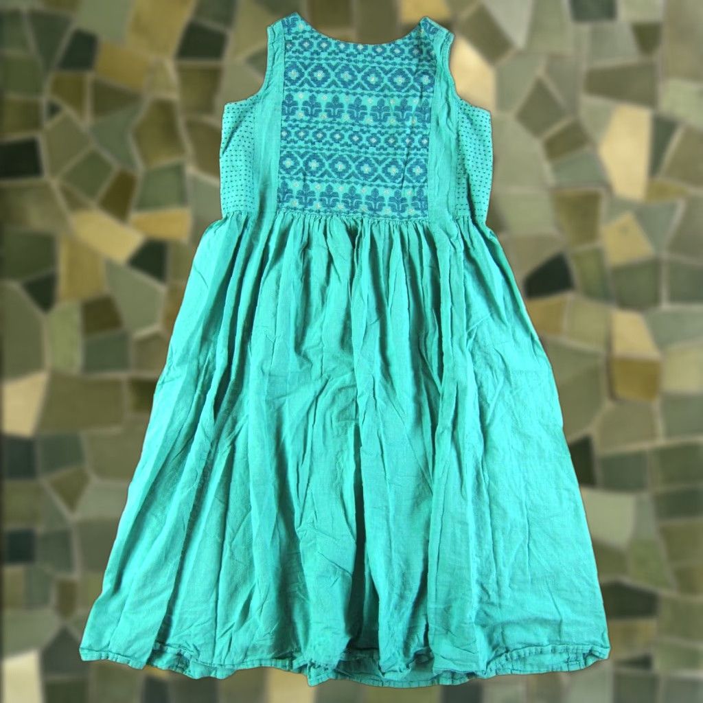 Vintage Utsa Maxi Floral Embroidered 100% Cotton Sleeveless Sheath XS Blue Green Women Dress Size XS / US 0-2 / IT 36-38 - 1 Thumbnail