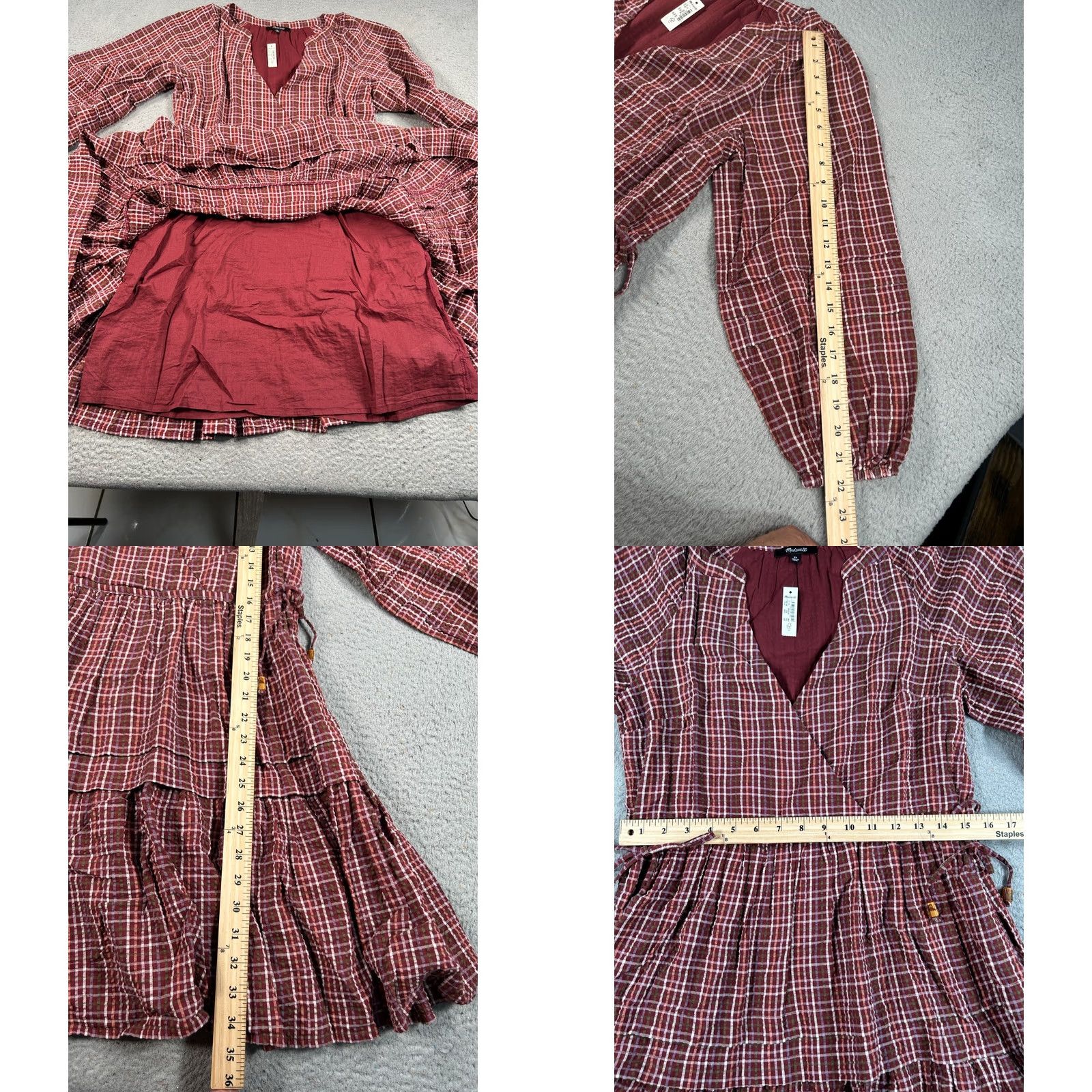 Madewell Madewell Shirt Womens XS Red Mini Plaid Seersucker Wrap Dress Ruffel Comfy Pleated NWT Size XS / US 0-2 / IT 36-38 - 8 Thumbnail