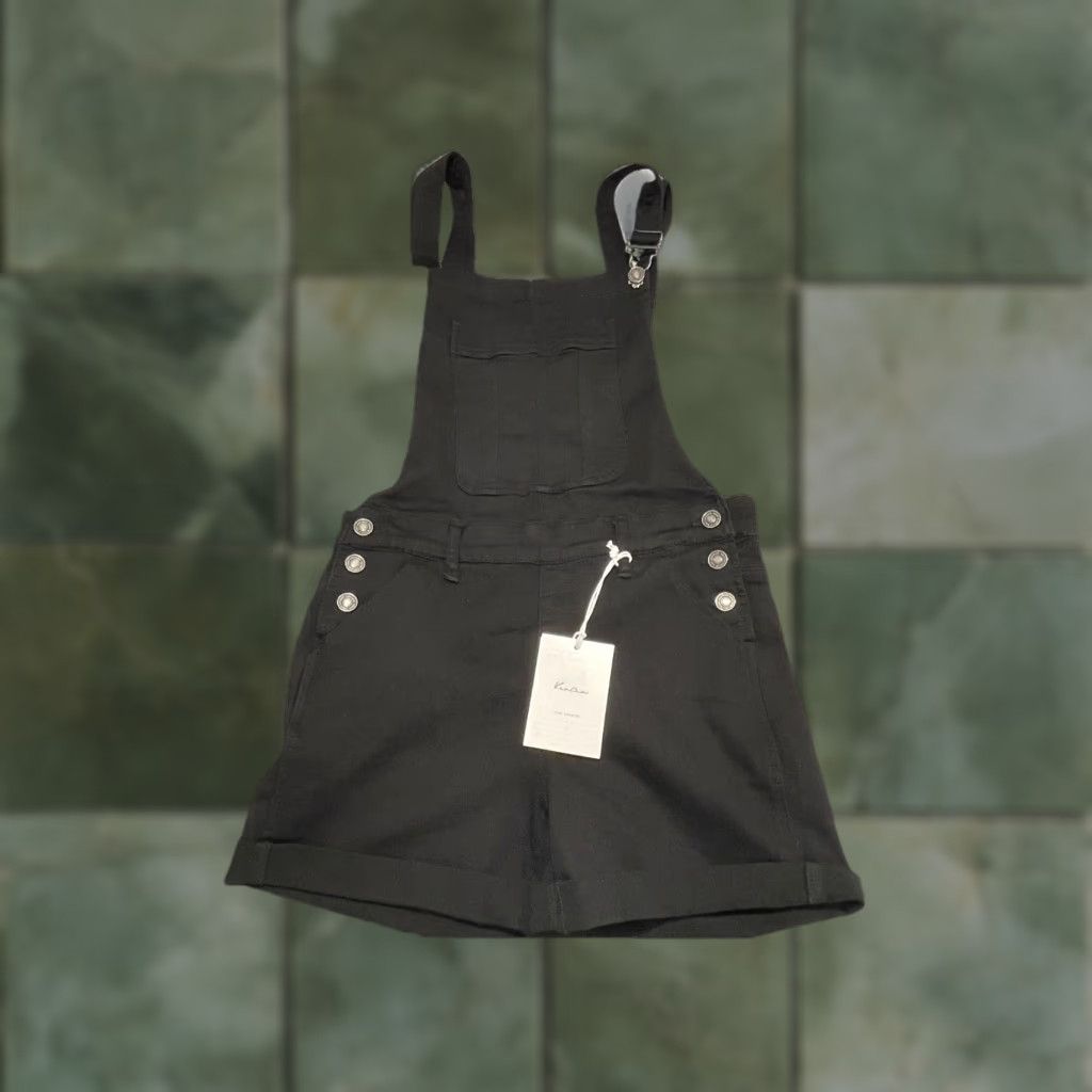 KanCan Denim Overalls Shorts Black Cotton Blend Women L Stretch Denim NWT