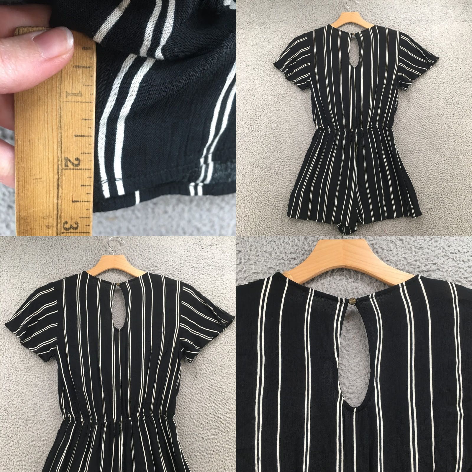 Vintage Xhiliration Romper Womens M Black Stripe Short Sleeve V-Neck NEW Shirt) Size 32" / US 10 / IT 46 - 9 Thumbnail