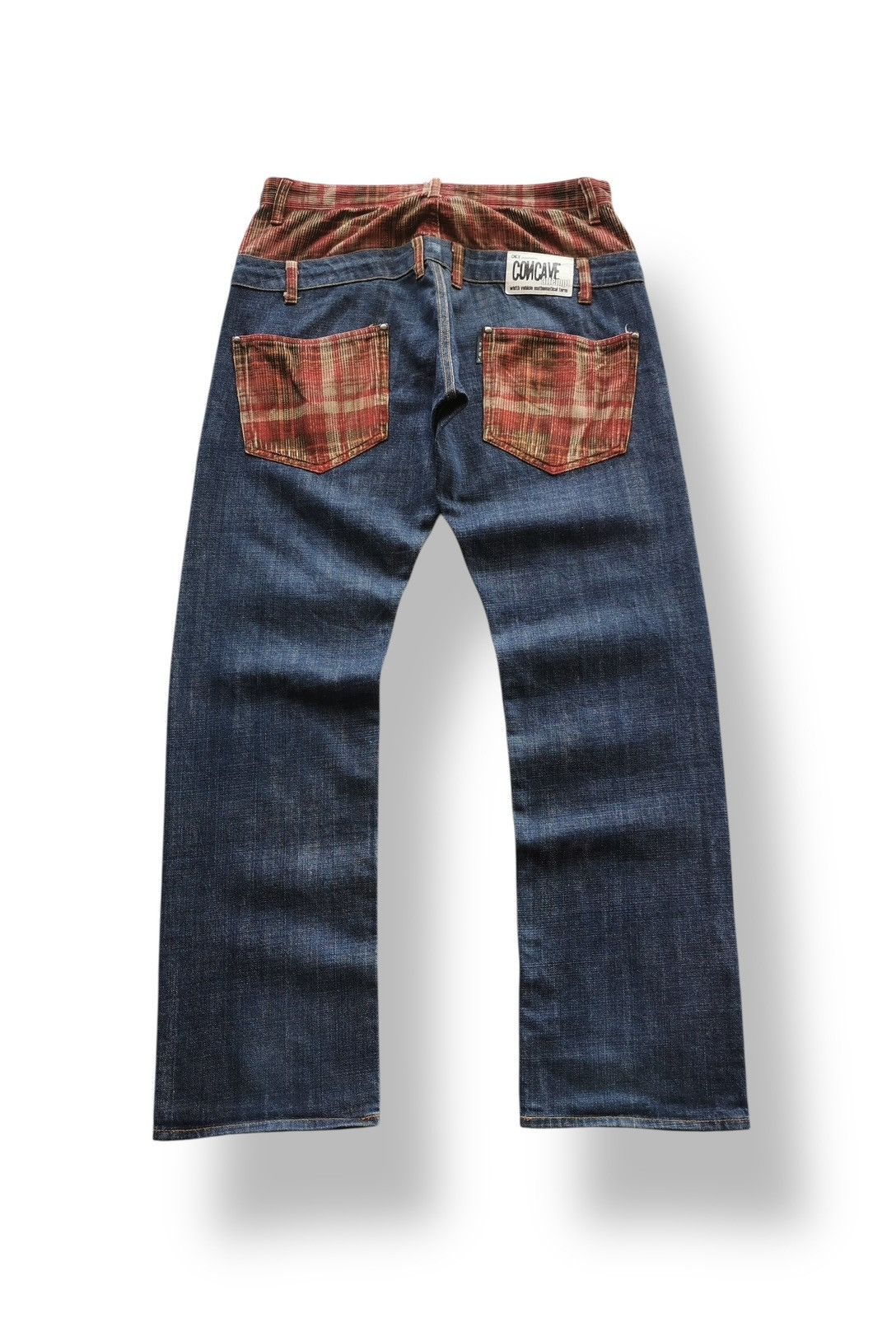 Kapital Concave Attempt Patchwork Jeans – Red Plaid Pocket Y2K Denim Size US 33 - 4 Thumbnail