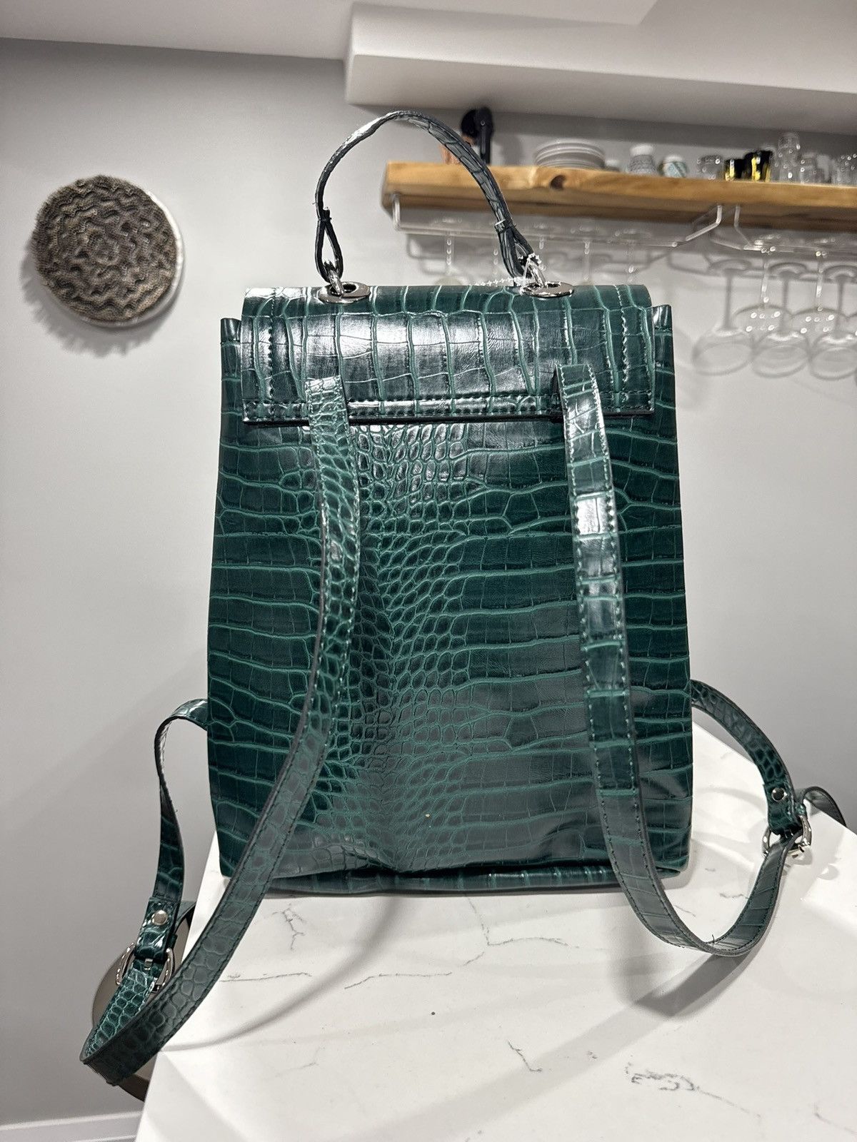 Bottega Veneta Daniellee Green Alligator Embossed Leather Women's Backpack Size ONE SIZE - 6 Thumbnail