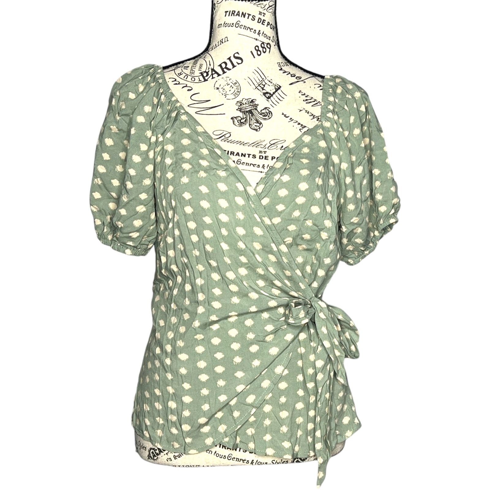 Other Patterned Puff Sleeve Front Wrap Tie Top Blouse Size S / US 4 / IT 40 - 1 Thumbnail