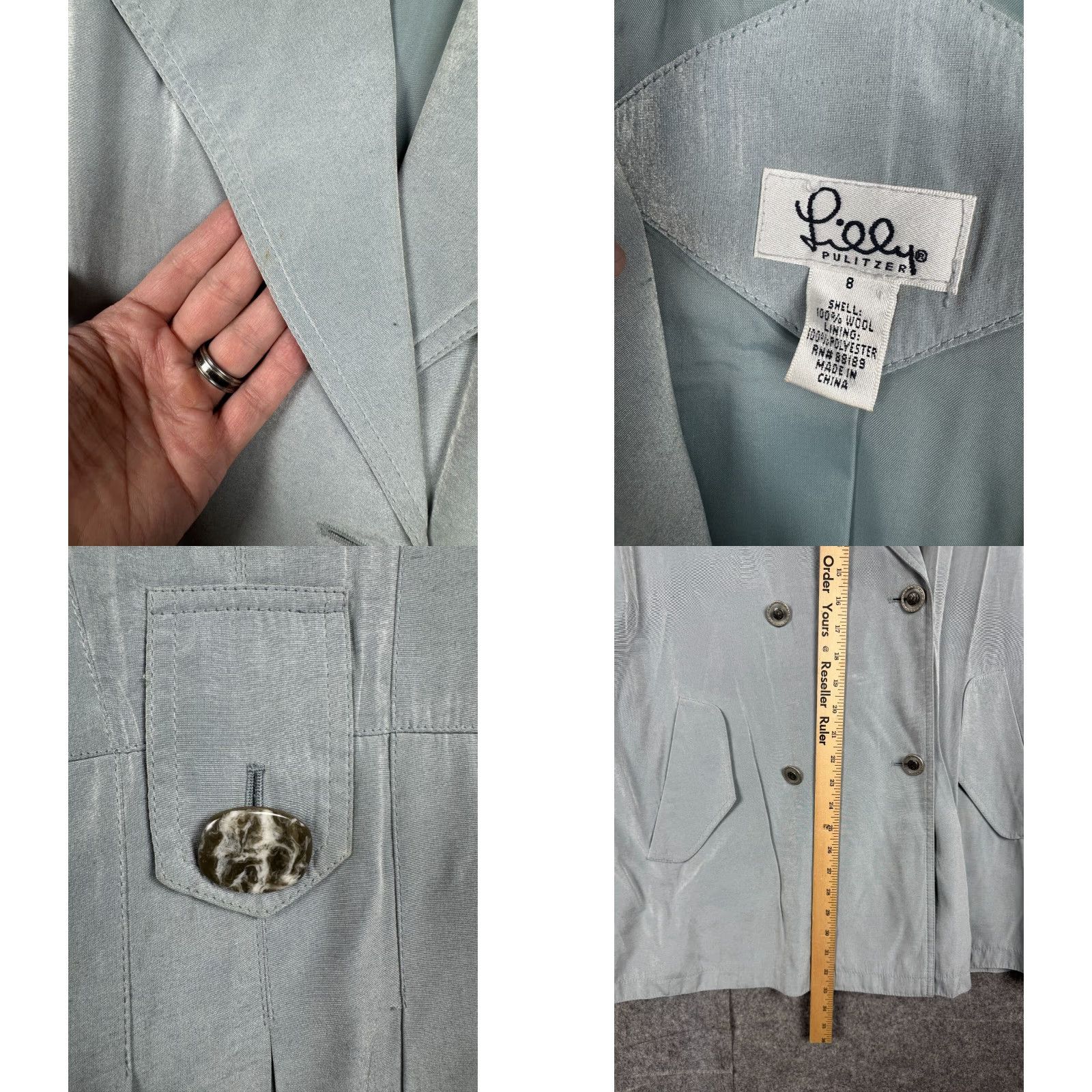 Lilly Pulitzer LILLY PULITZER Women's Trench Coat 8 Green Double Breasted Wool Lined Size M / US 6-8 / IT 42-44 - 8 Thumbnail