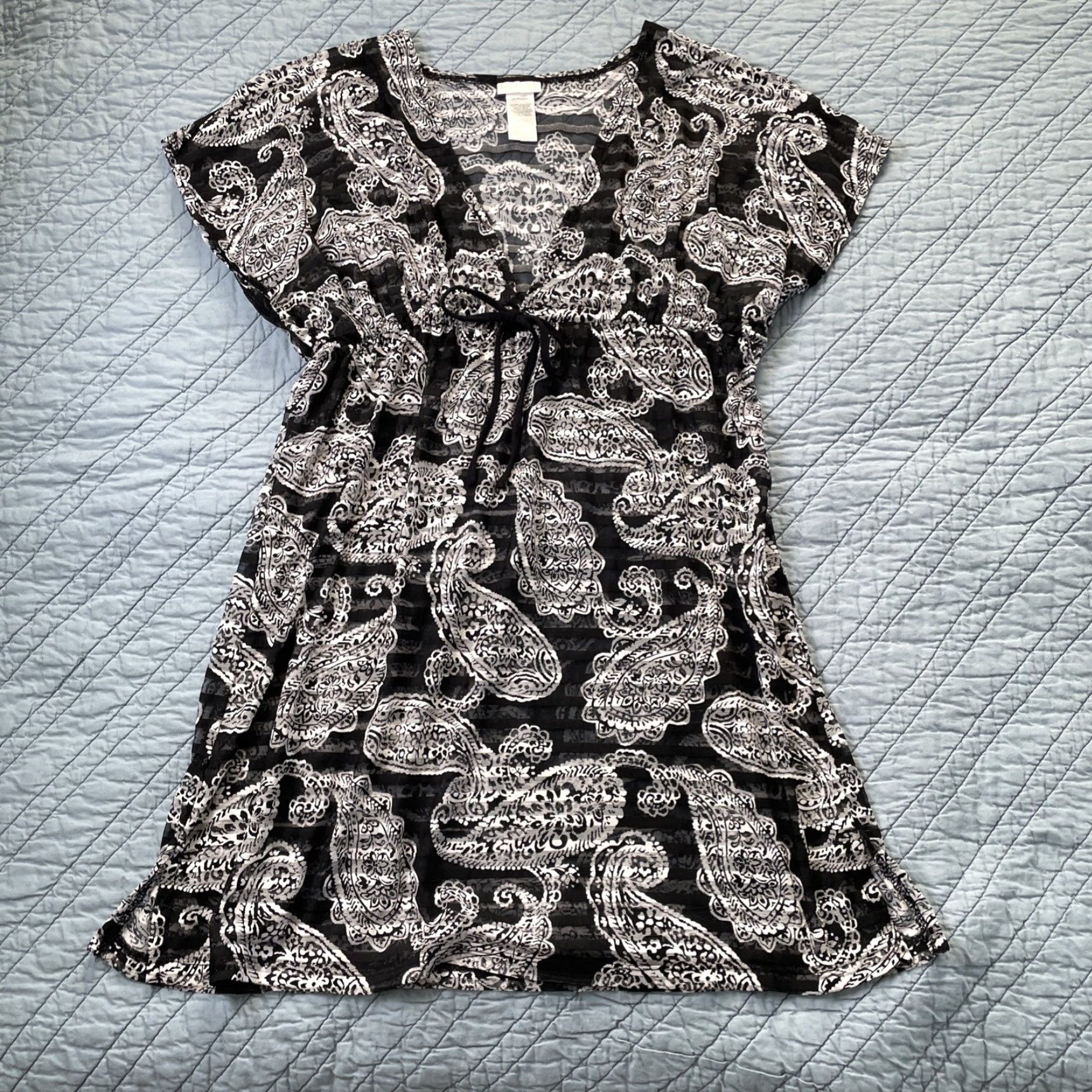 Vintage Dotti Swim Coverup Dress S Black Paisley Tie Waist Beach Resort Size S / US 4 / IT 40 - 7 Thumbnail