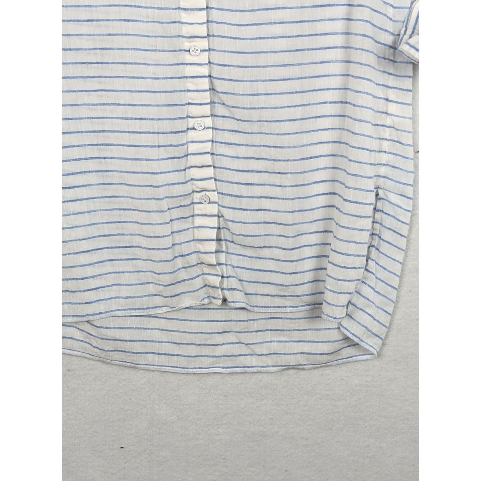 Alice + Olivia ALICE & OLIVIA Button-Up Shirt Women S Striped Long Sleeve Tunic Blue/White Linen/Cotton V-Neck Tie Cuffs Casual Modern 90s? Size S / US 4 / IT 40 - 7 Thumbnail