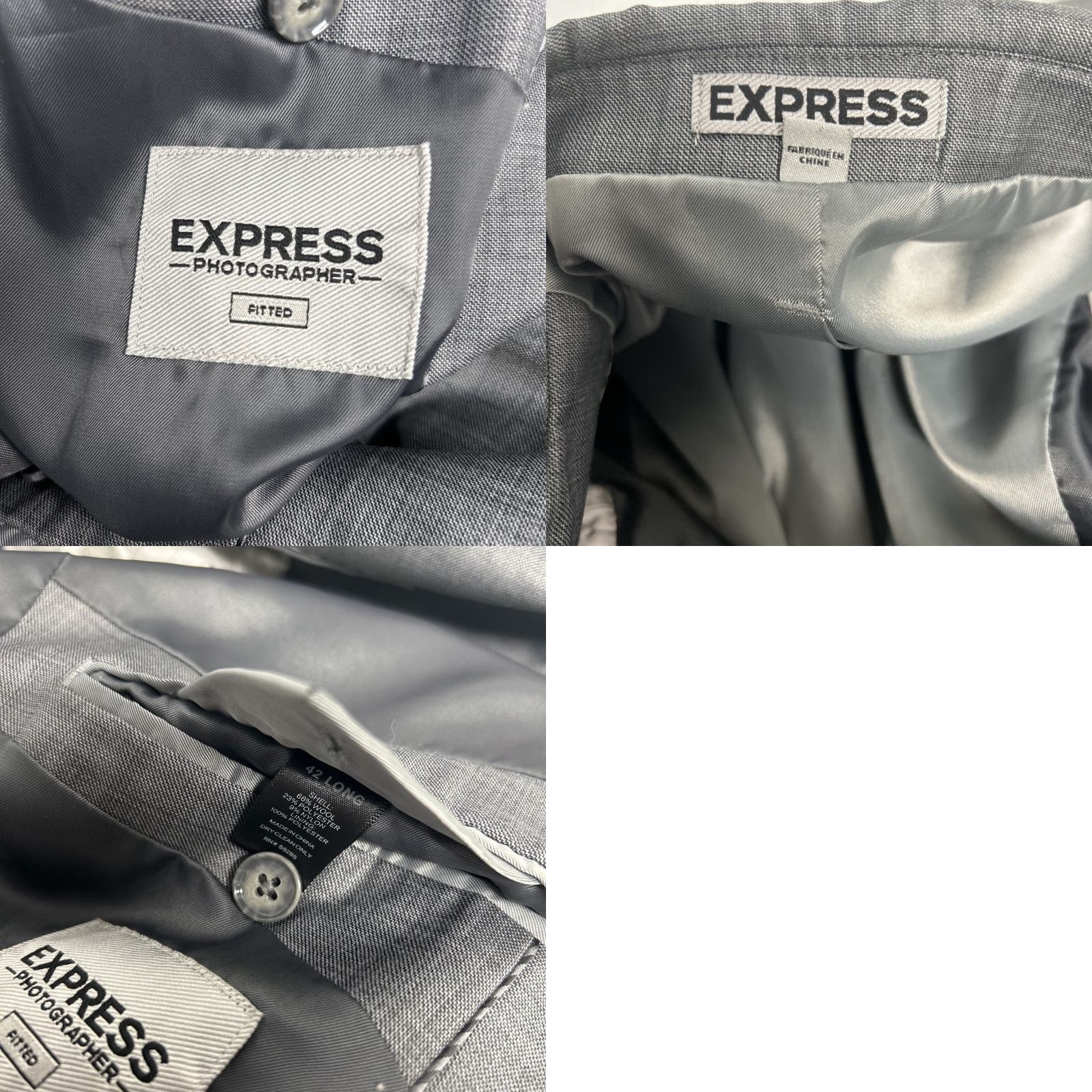 Express Express Blazer Jacket Coat Gray Wool Blend Two-Button Single-Breasted Notch Lapel Plaid Slim 40 Mens Polo? Wait. Size 40R - 8 Thumbnail