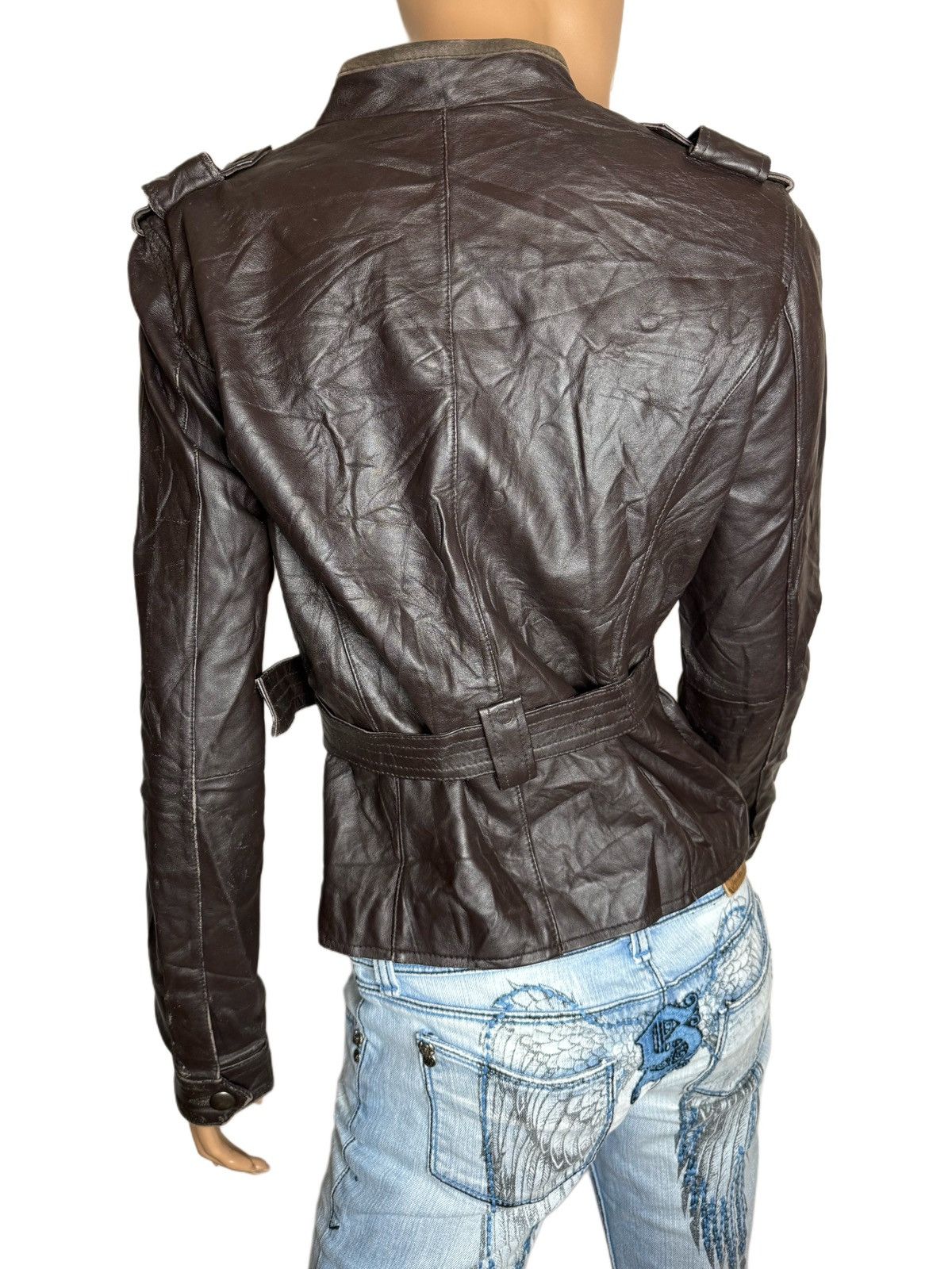 Other Y2K Vintage Leather Jacket Belted Military Biker Napoleon Size S / US 4 / IT 40 - 5 Thumbnail