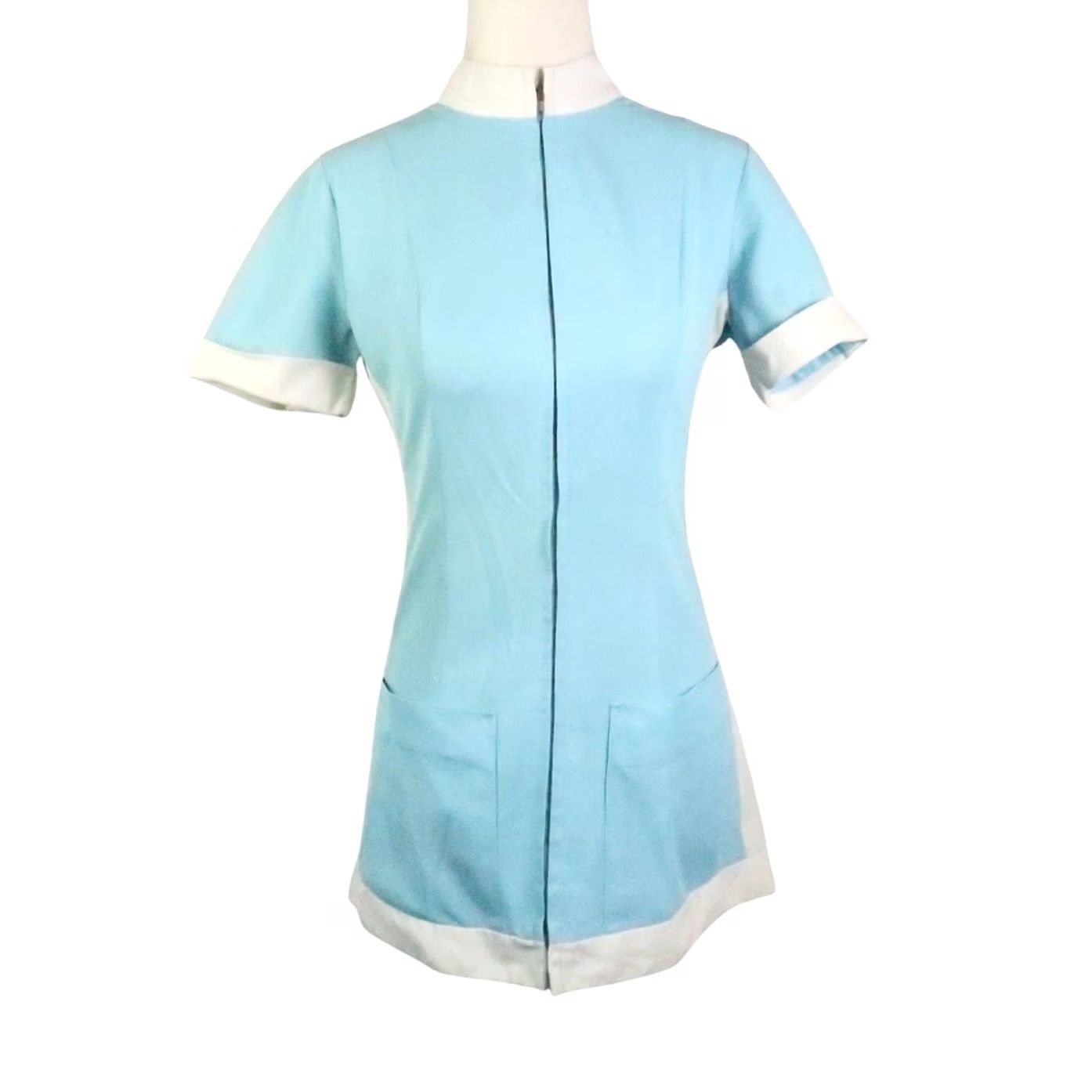 Vintage VINTAGE Barco Scrub Uniform Tunic Top XS Ladies Light Blue 70s Medical Polyester zip pockets Size US XS / EU 42 / 0 - 2 Thumbnail