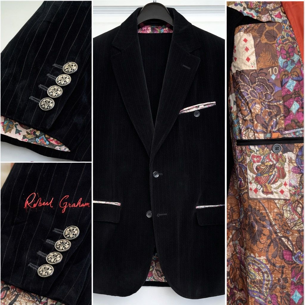 Robert Graham Robert Graham Black Velvet Pinstripe Blazer Signature Lining Size 44R - 1 Thumbnail