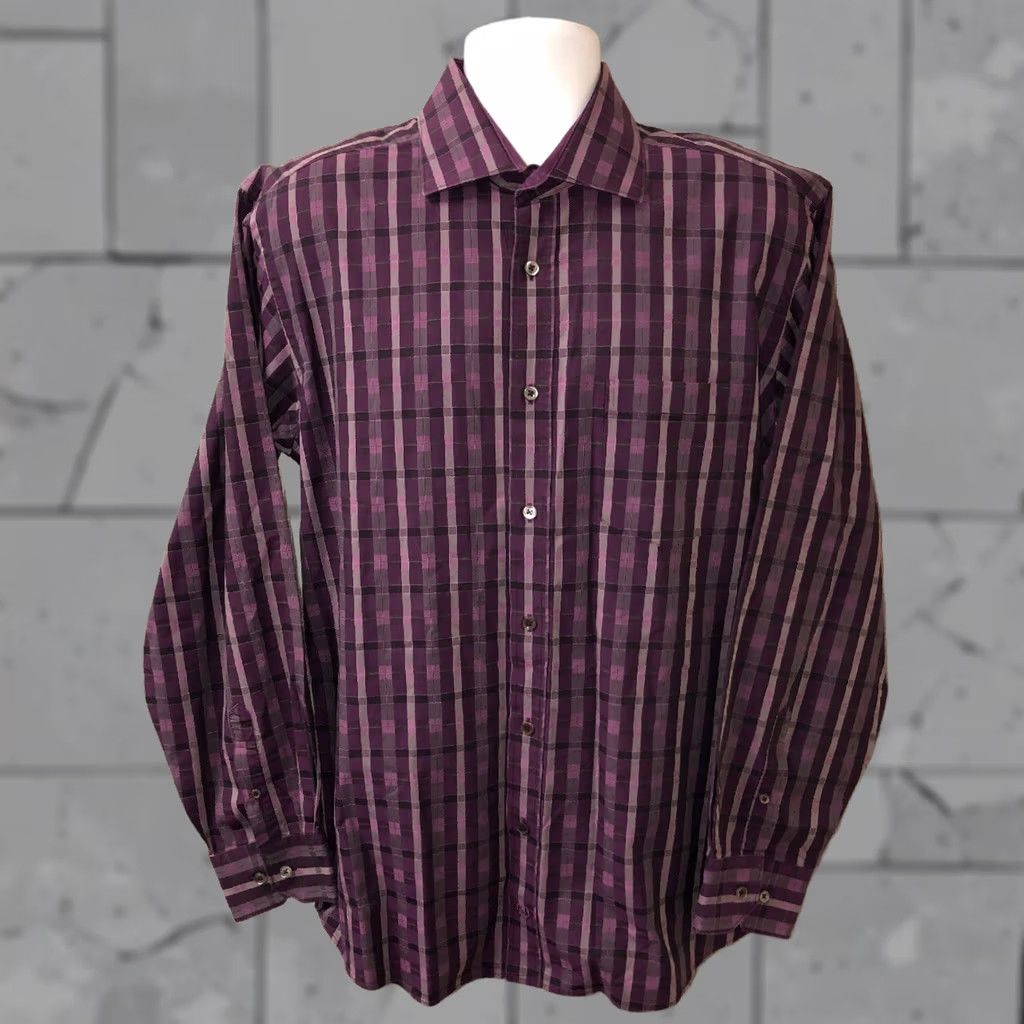 BUGATCHI Bugatchi Uomo Mens Shirt XL Purple Plaid Long Sleeve Button Front Size US XL / EU 56 / 4 - 1 Thumbnail