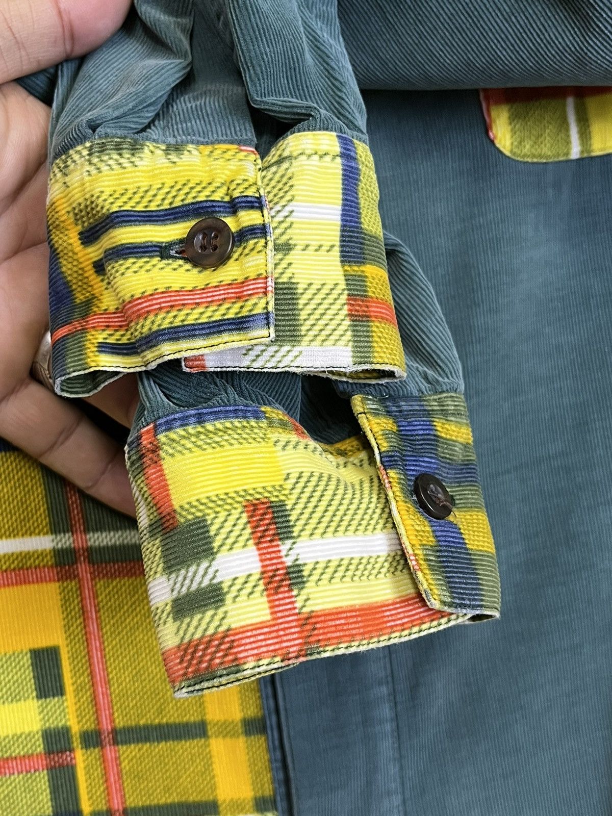 Issey Miyake JAPANESE BRAND NAF NAF CORDUROY PATCHWORK BUTTON UPS SHIRT Size US L / EU 52-54 / 3 - 9 Thumbnail