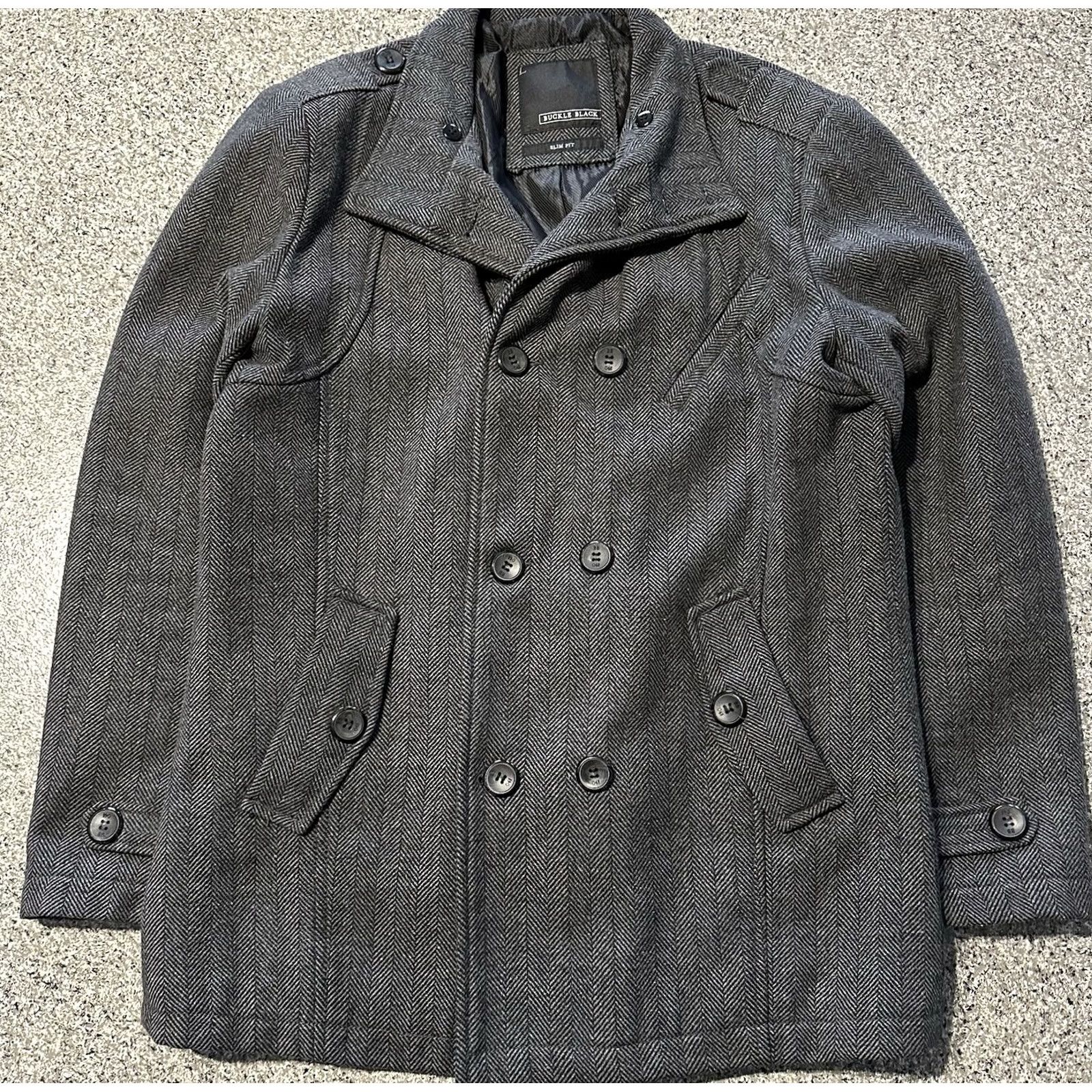 Buckle Black Buck le Black Coat Mens L Slim Fit Wool Blend Jacket Grey Button Overcoat Size US L / EU 52-54 / 3 - 2 Thumbnail