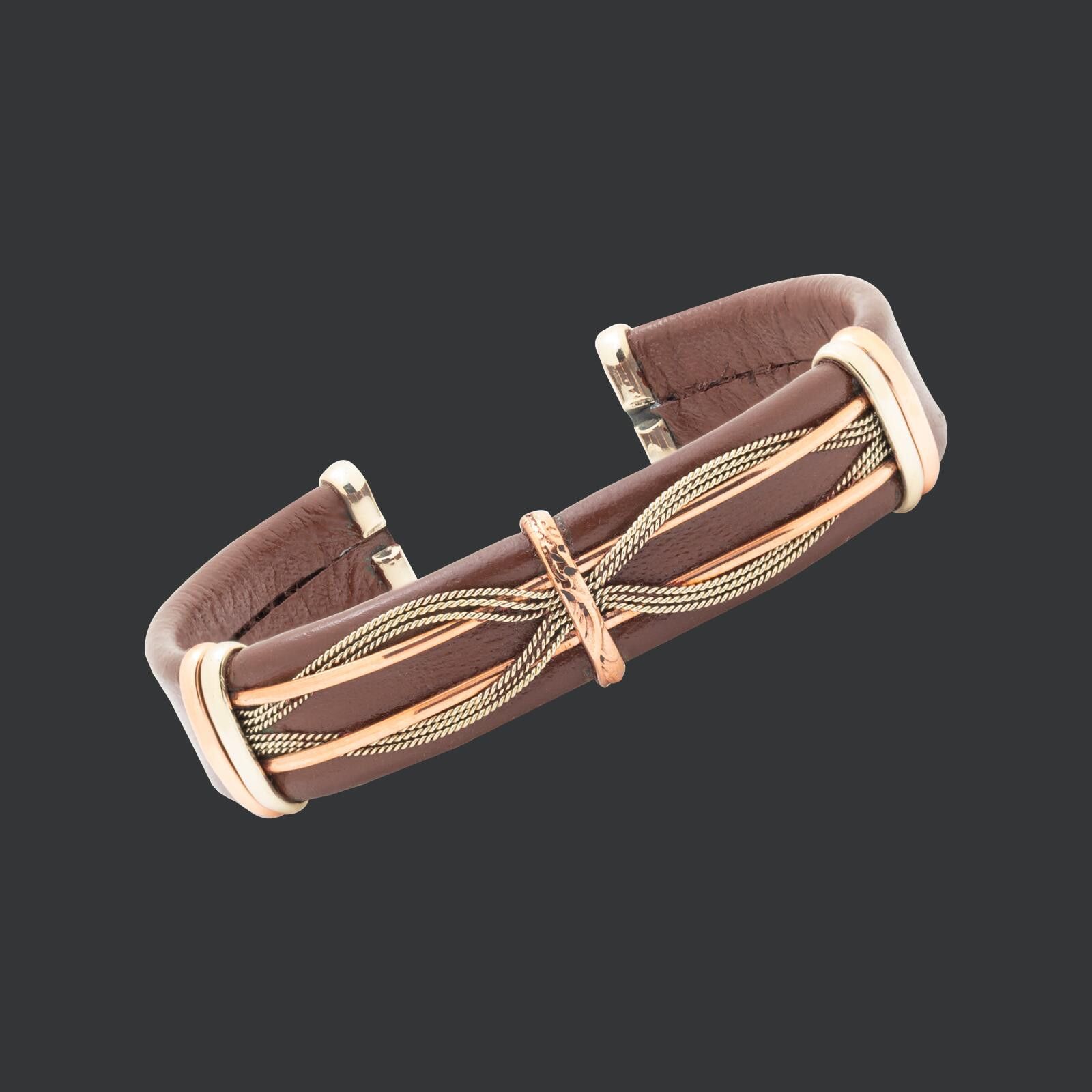 Other Men's Unique Leather Bracelet, Brown Leather Size ONE SIZE - 1 Thumbnail