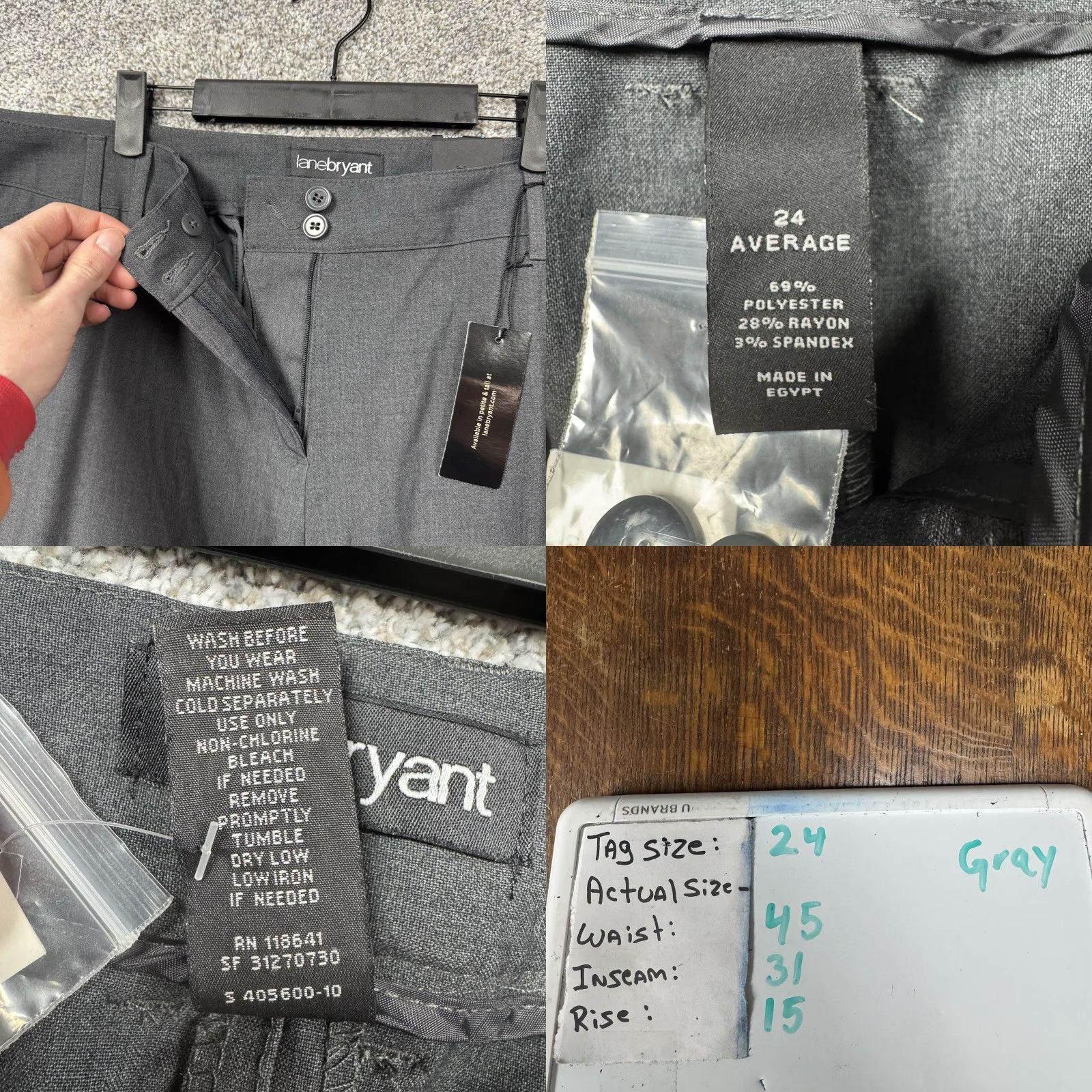Vintage Lane Bryant Pants Womens 24 Stretch Plus Flat Front Bootcut Gray Polyester Rayon Spandex Business Casual Trousers Size 42" / US 20 - 9 Thumbnail