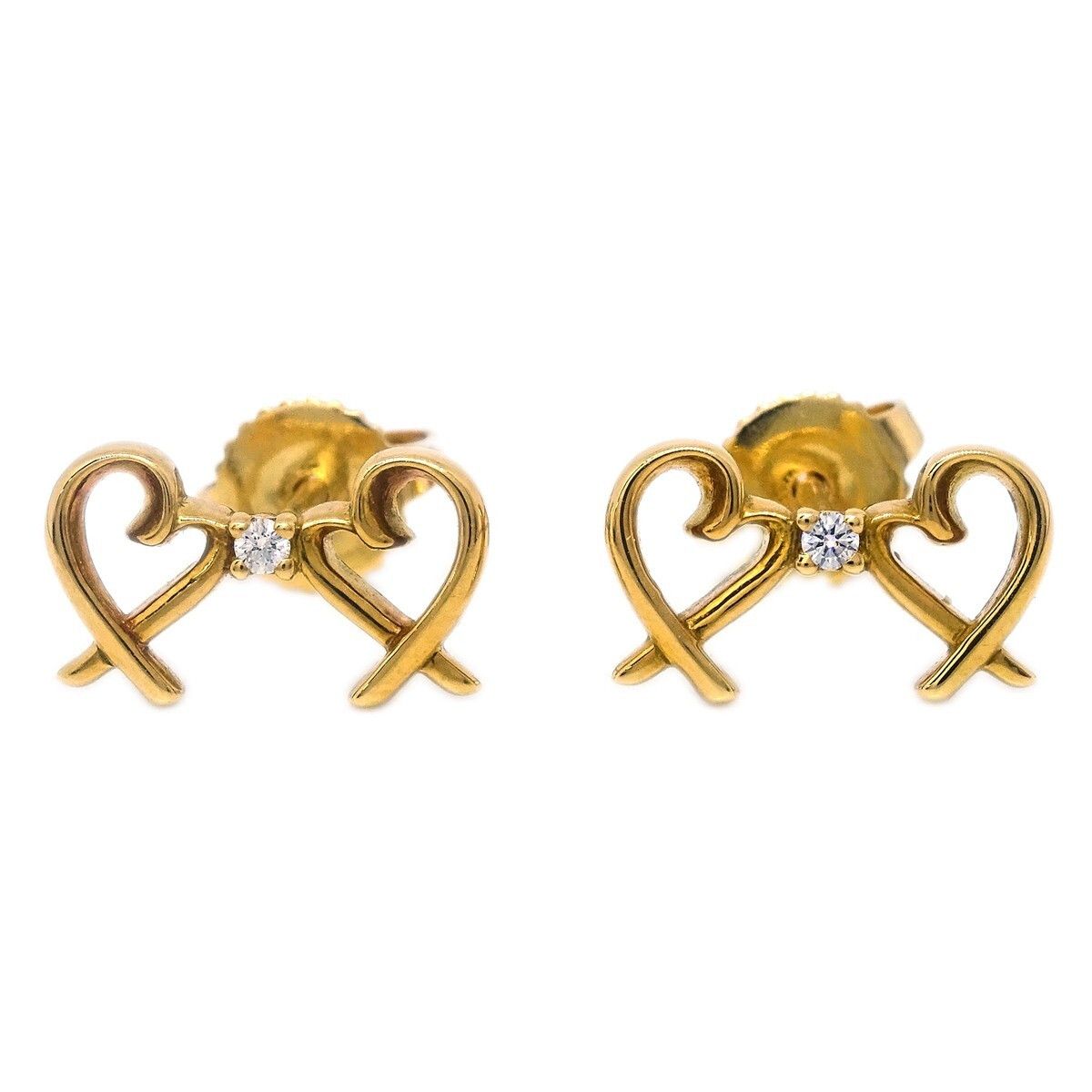 Tiffany & Co. Paloma Picasso Double Loving Heart Earrings 18K Yellow Gold with Diamonds