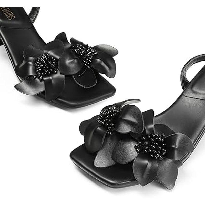 Other Dream Pairs Size 7 Black Open Toe Flower Ankle Strap Heels Size US 7 / IT 37 - 2 Thumbnail