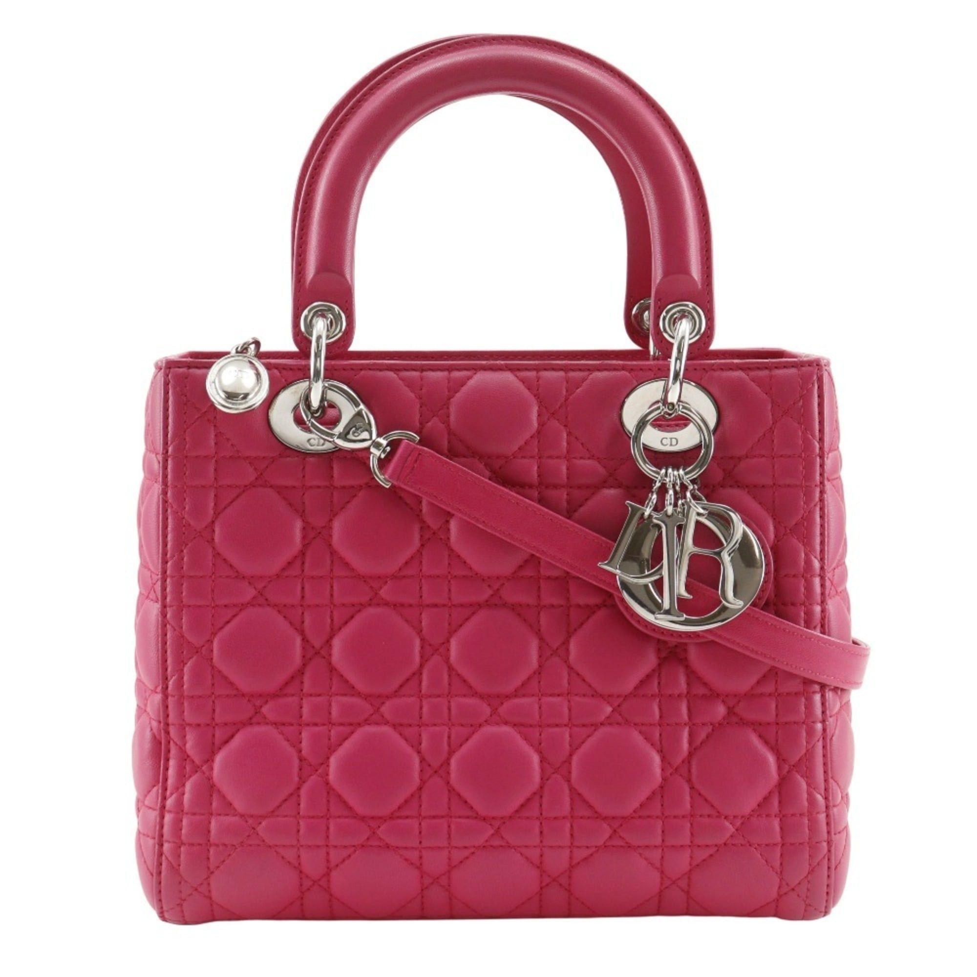 Dior Christian Dior Lady Cannage handbag, medium, 2-way shoulder bag, leather, made in Italy, fuchsia, 2-way, for women. Size ONE SIZE - 1 Thumbnail