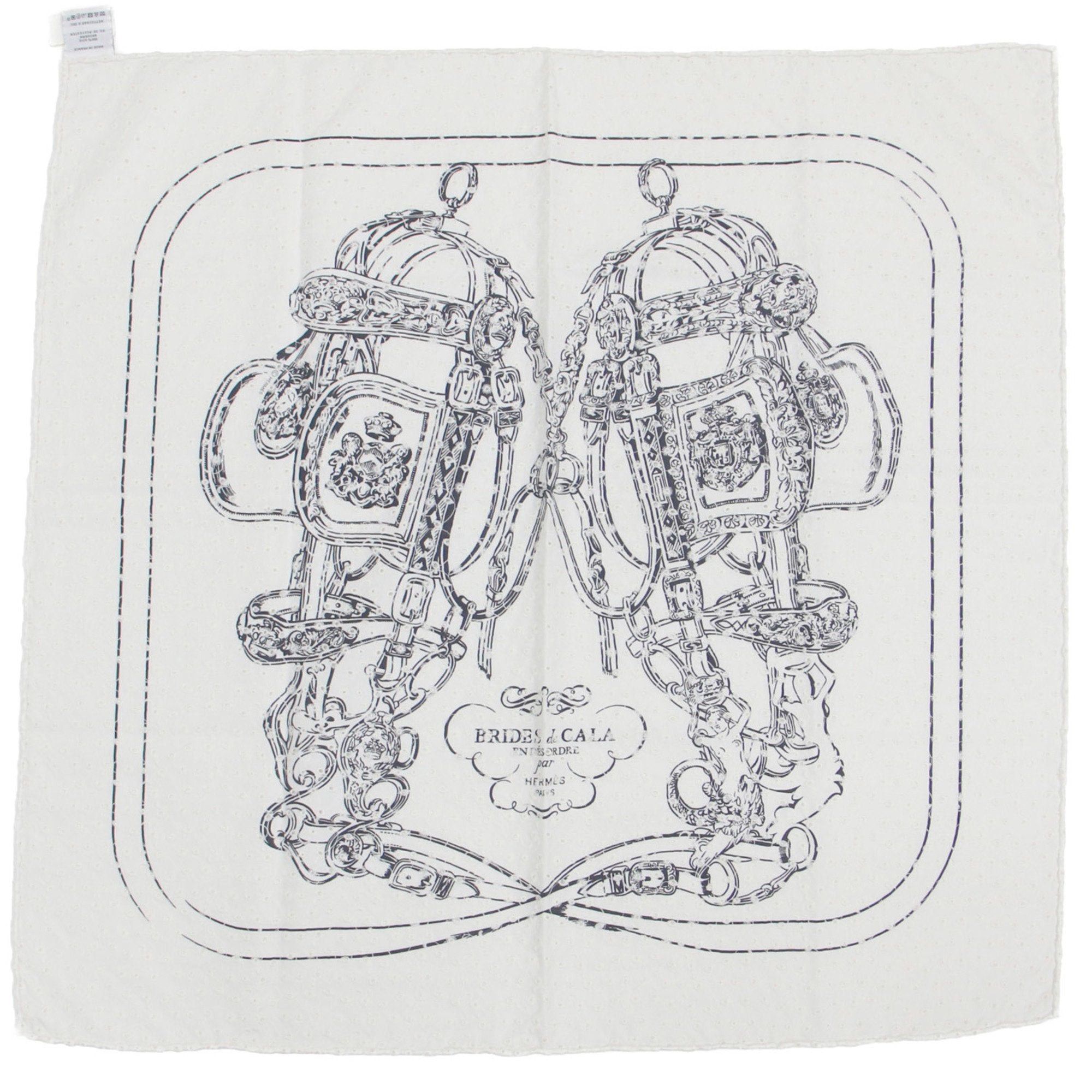 image of Hermes Muffler/scarf Embroidery Lace Print Pattern Silk Carre 70 Brides De Gala White Black Blan No