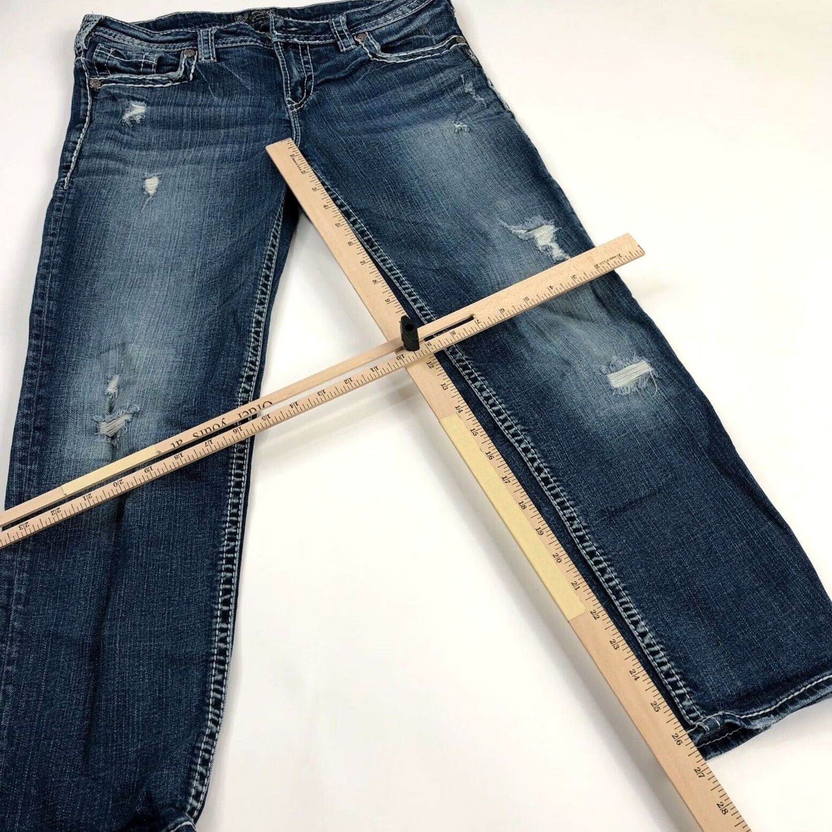 Silver Jeans Co. VINTAGE Silver Aiko Mid Straight 30 Jeans Womens Blue - 32W 26.5L Adult Womens Jeans Regular Rise Mid Slimming Cotton Denim solid 90s, 2000s? Size 24" / US 00 / IT 34 - 5 Thumbnail