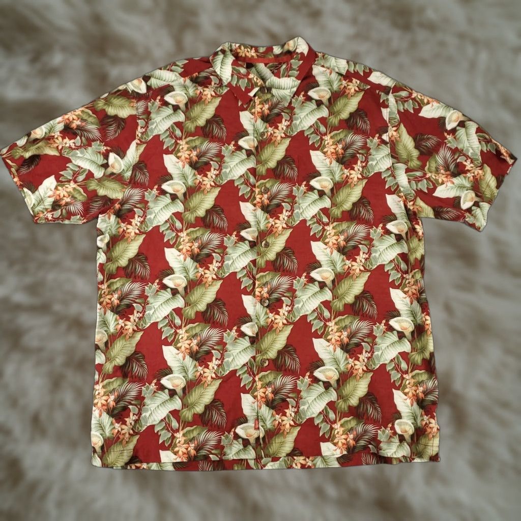 Tommy Bahama Tommy Bahama Shirt Mens Large Red Floral Hawaiian Button-Up Short Sleeve Silk Cotton Casual Elegant Modern Mens L Red Floral Hawaiian Button-Up Size US L / EU 52-54 / 3 - 1 Thumbnail