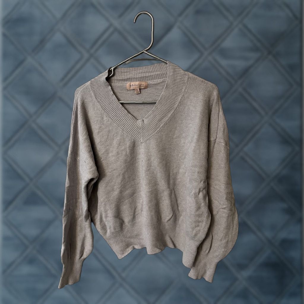 Vintage Philosophy Womens XL Gray Viscose SOFT Long Slv V-Neck Pullover Sweater Shirt Size XL / US 12-14 / IT 48-50 - 1 Thumbnail