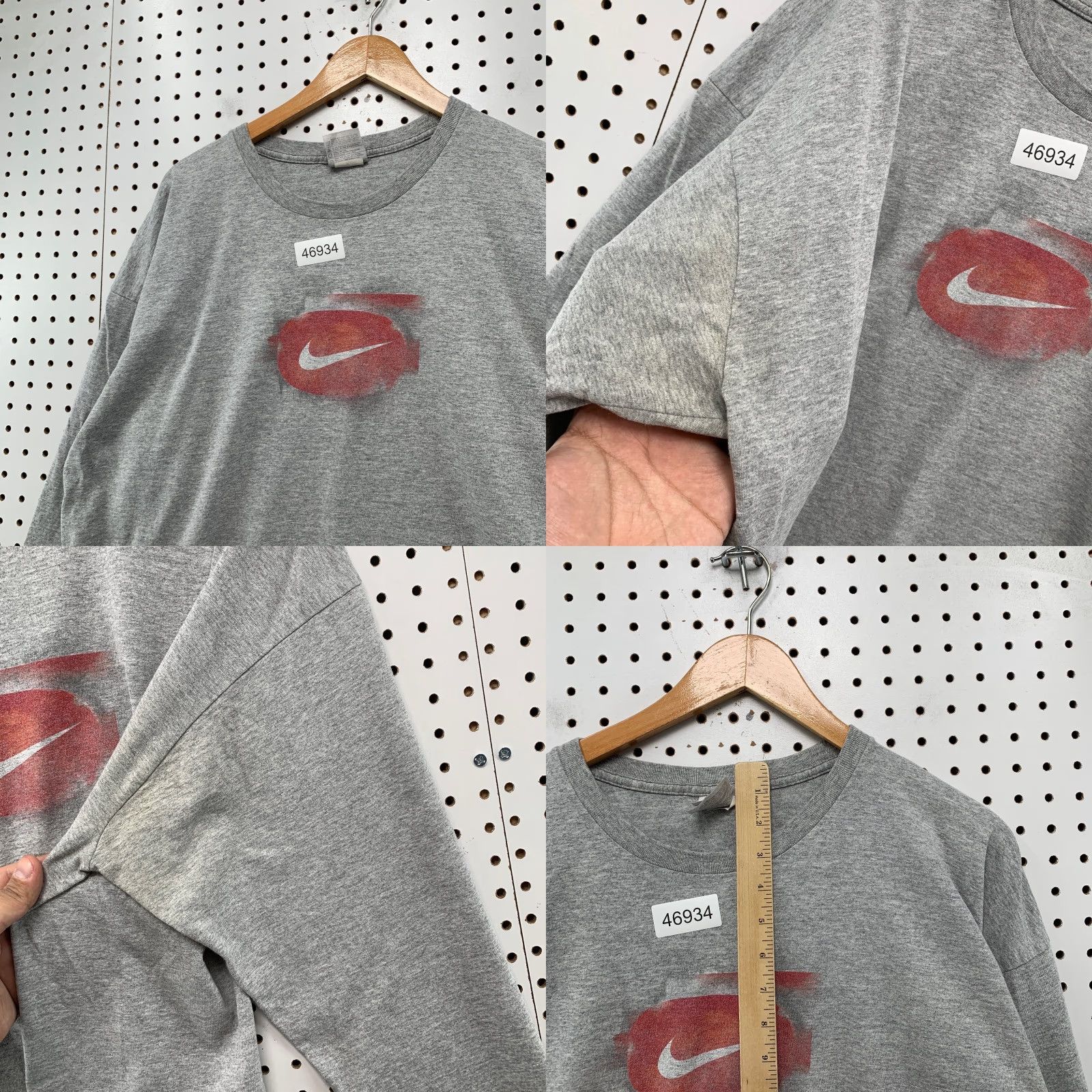 Nike VINTAGE Nike T Shirt Mens 2XL Gray Center Swoosh Long Sleeve Distressed Size US XXL / EU 58 / 5 - 8 Thumbnail