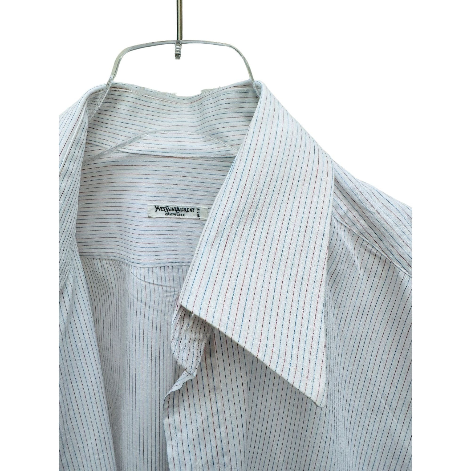 Yves Saint Laurent White Striped Shirt Size US M / EU 48-50 / 2 - 2 Thumbnail