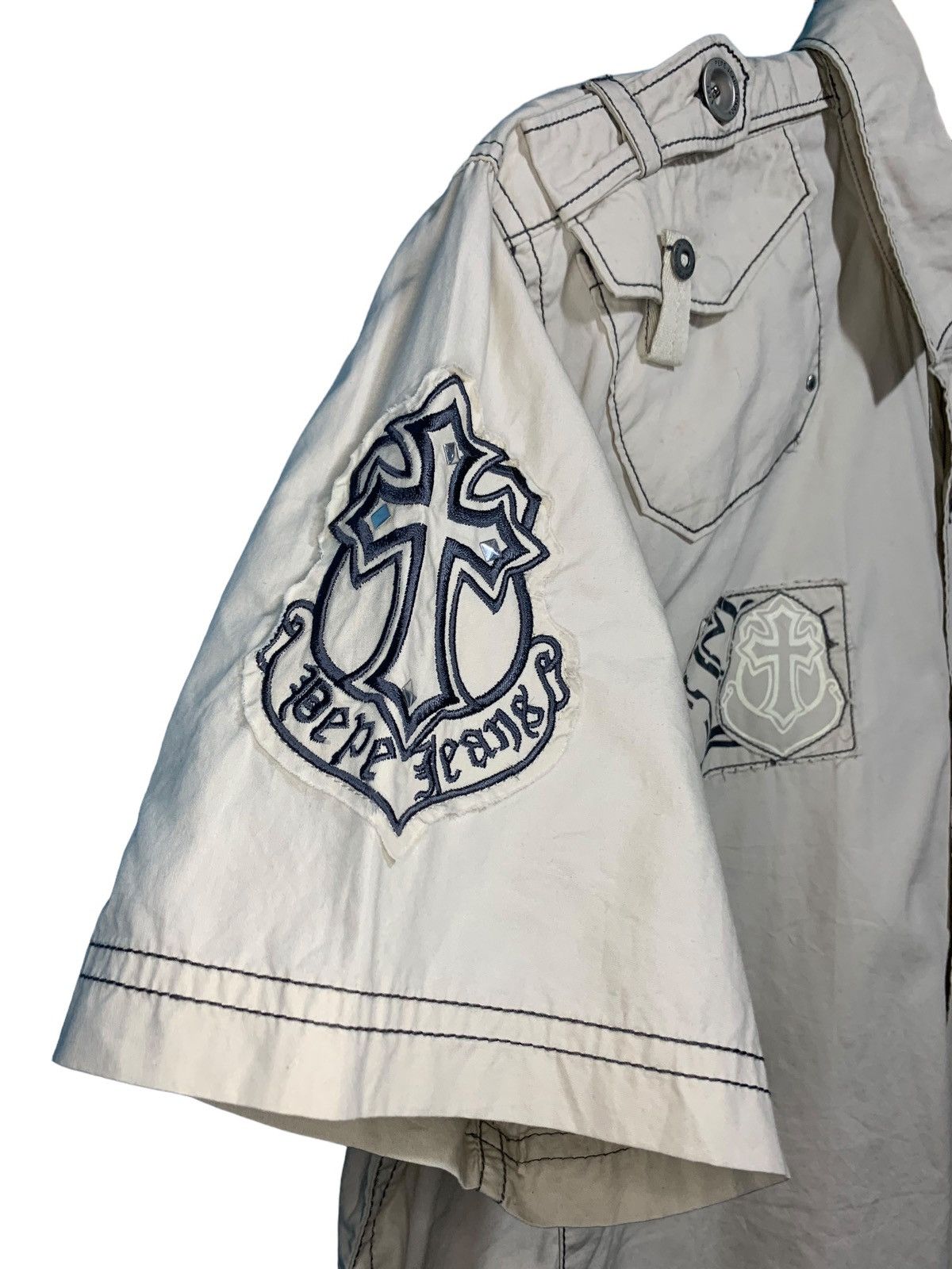 14th Addiction × Beauty Beast × Pepe Jeans Vintage Pepe Jeans big cross studded rock patches shirt Size US L / EU 52-54 / 3 - 7 Thumbnail