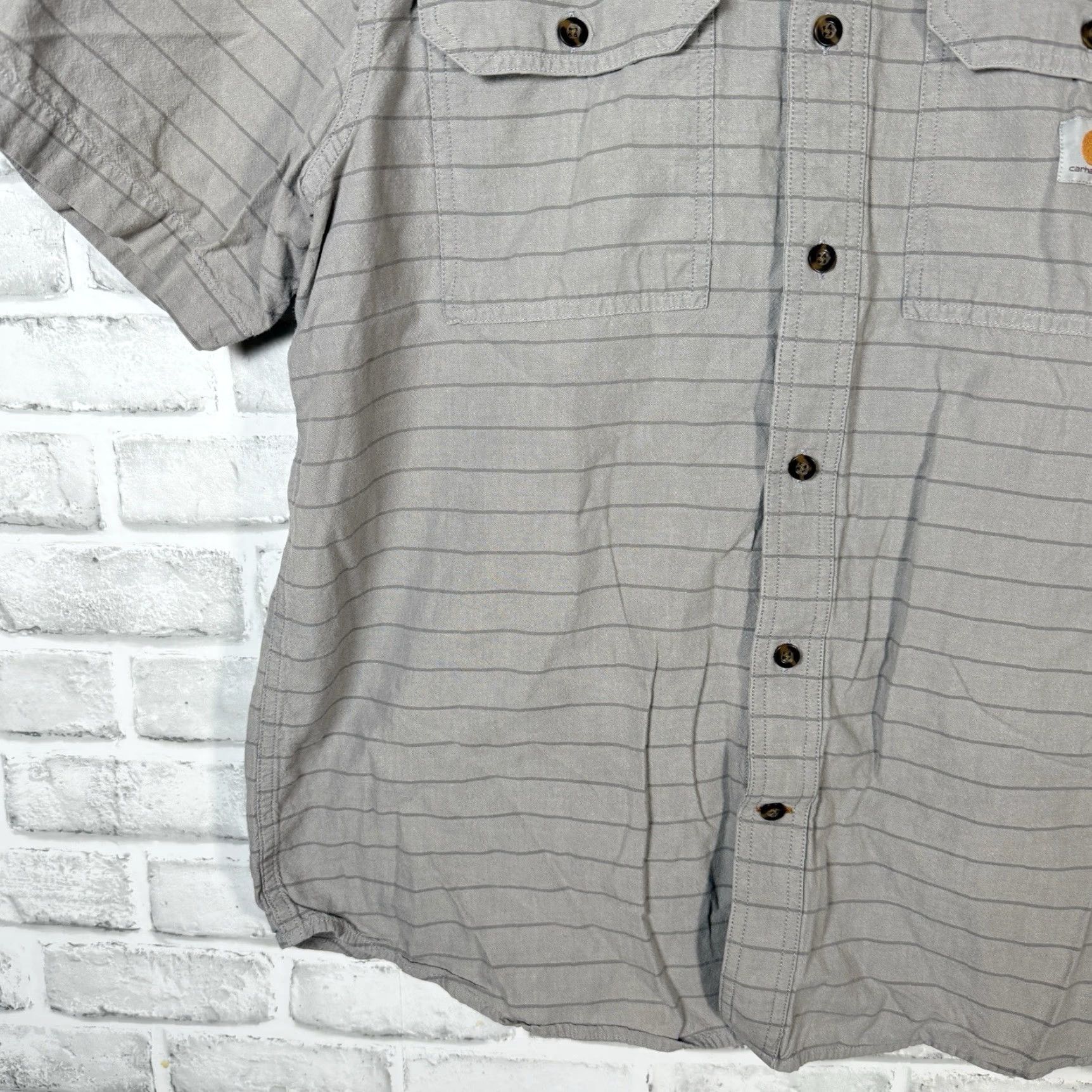 Carhartt Carhartt Men's Gray Loose Fit Short Sleeve Button-Down Shirt Size L Size US L / EU 52-54 / 3 - 3 Thumbnail
