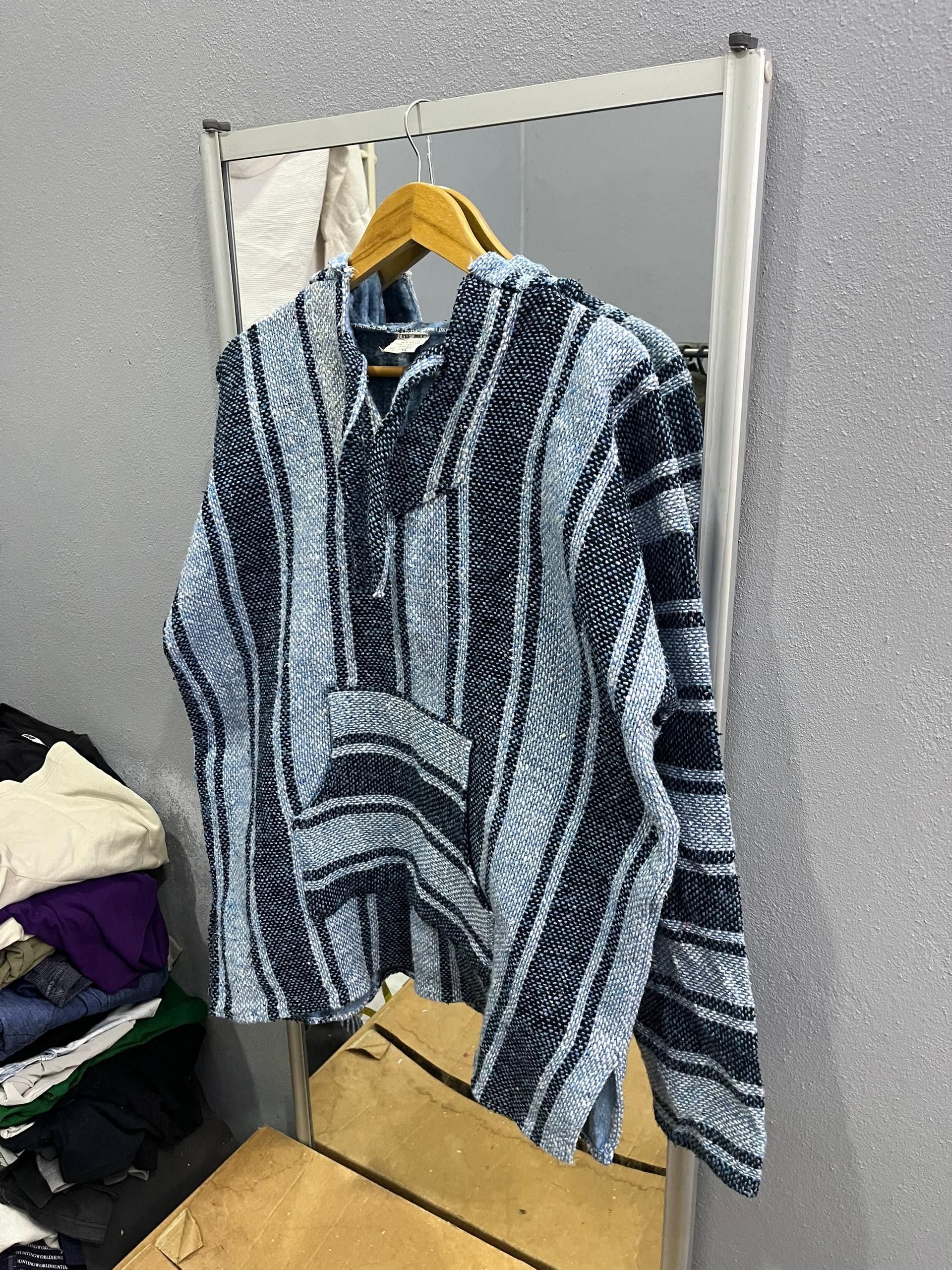 Mexican Threads Vintage Vel-Mex Baja Hoodie Blue Stripe XL Mexico Size US XL / EU 56 / 4 - 2 Thumbnail