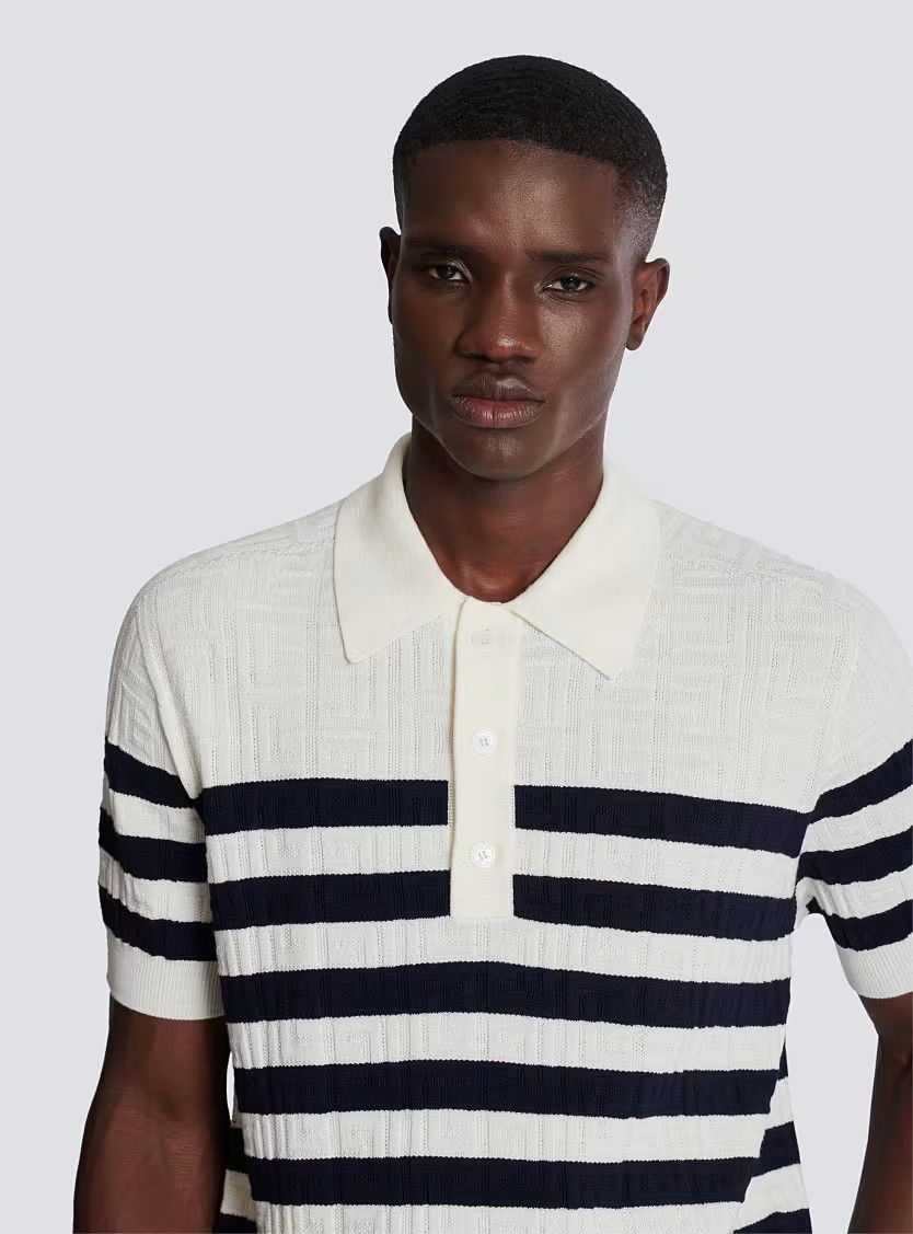 Balmain o1s1wg110126 Striped Knit Polo in White/Black Size US S / EU 44-46 / 1 - 6 Thumbnail