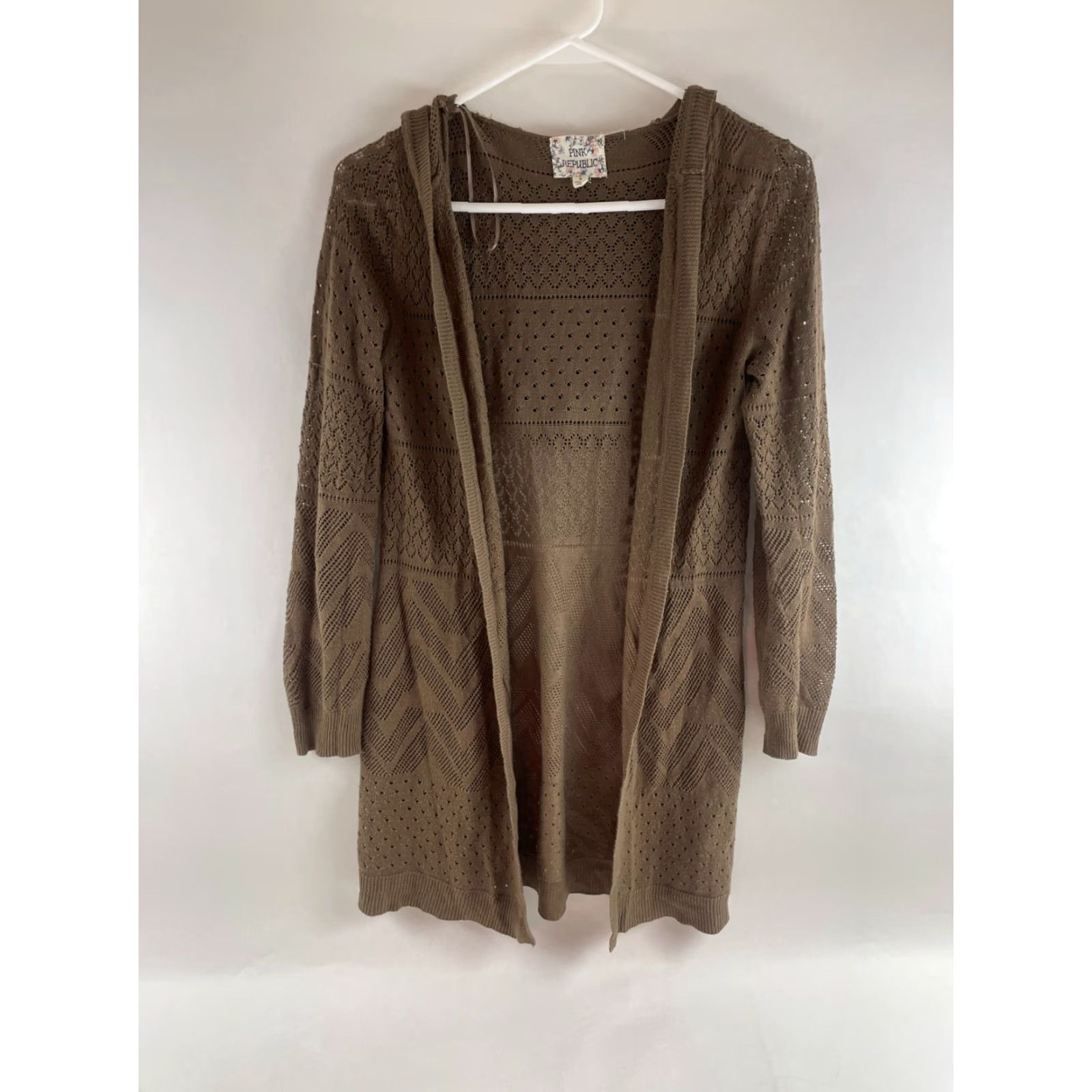 Vintage Pink Republic Sweater Cardigan, Women's Small, Brown, Open Cardigan, Long Sleeve, Solid, Regular Fit, Fall Spring Summer, Womens Size S / US 4 / IT 40 - 2 Thumbnail