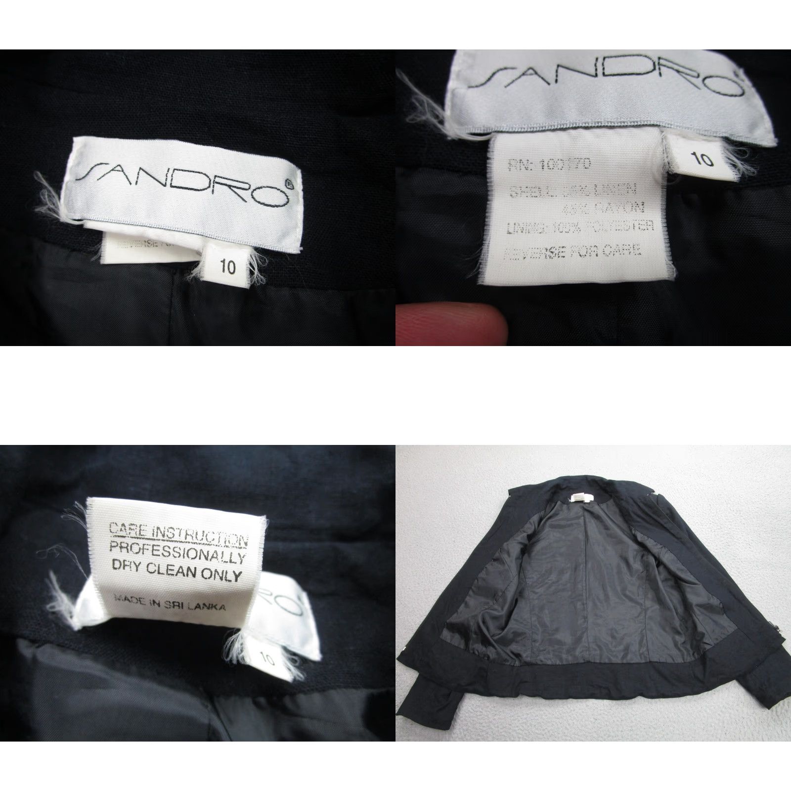 Sandro Sandro Jacket Womens 10 Black Linen Cotton Zip Front Collared Lined Zip Front Jacket Womens 10 Black Linen Blend Wide Collar/Classic Fit) Size L / US 10 / IT 46 - 8 Thumbnail
