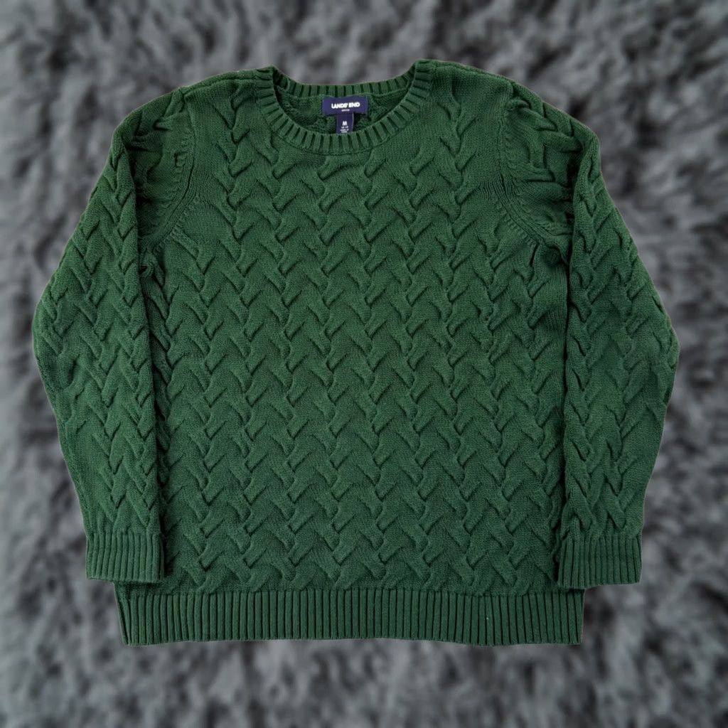 Lands' End Lands' End Drifter Sweater Women's M Green Long Sleeve Cable Knit Preppy Pullover Size M / US 6-8 / IT 42-44 - 1 Thumbnail
