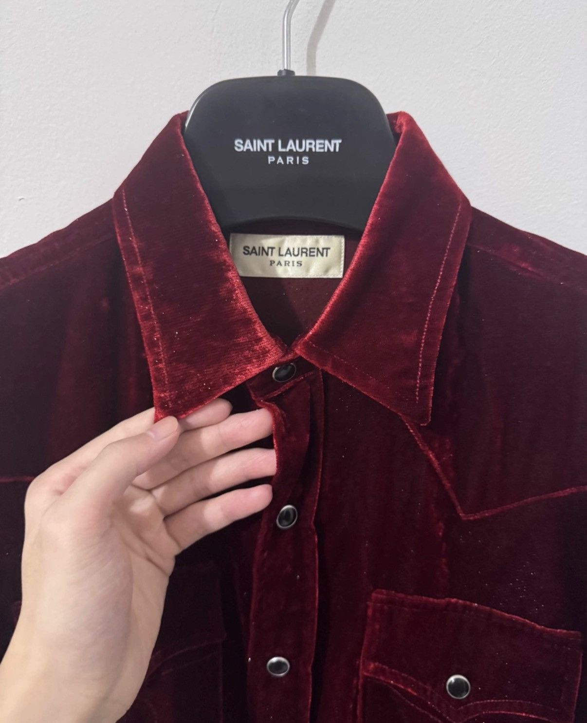 Saint Laurent Paris SLP 16FW Palace Cat's Eye Button Burgundy Velvet Shirt Size US S / EU 44-46 / 1 - 5 Thumbnail
