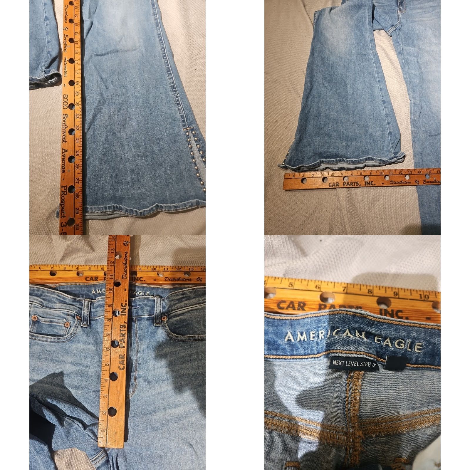 American Eagle Outfitters American Eagle Jeans Womens 12 Blue Festival Flare Slit Studded Denim Pants Mens? Size 34" / US 12 / IT 48 - 8 Thumbnail