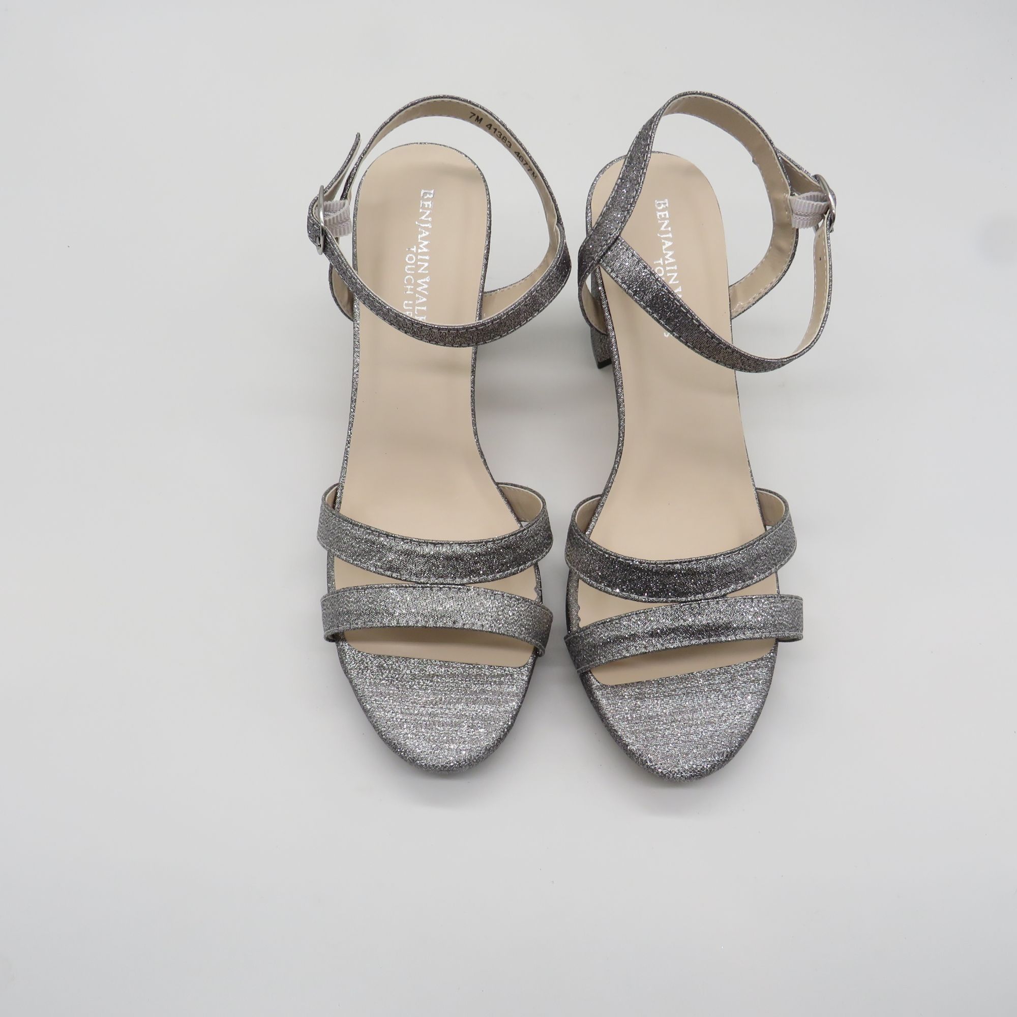 Other Benjamin Walk Silver Glitter Block Heel Sandals Ankle Strap Size US 8 / IT 38 - 2 Thumbnail