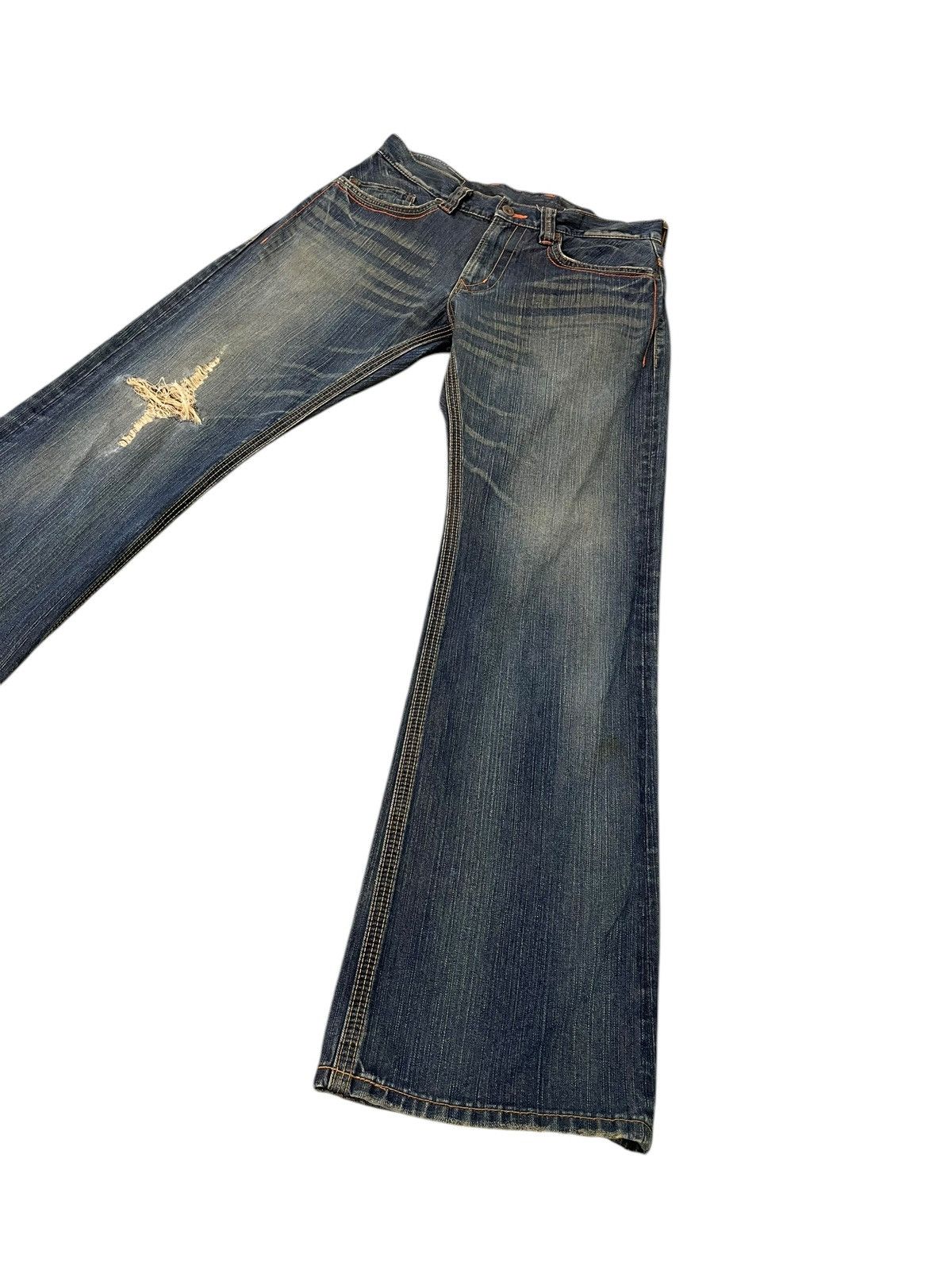 Edwin Flare Loose Jeans Edwin XVs Faded Distress Boot Cut 9🟦 Size US 33 - 3 Thumbnail