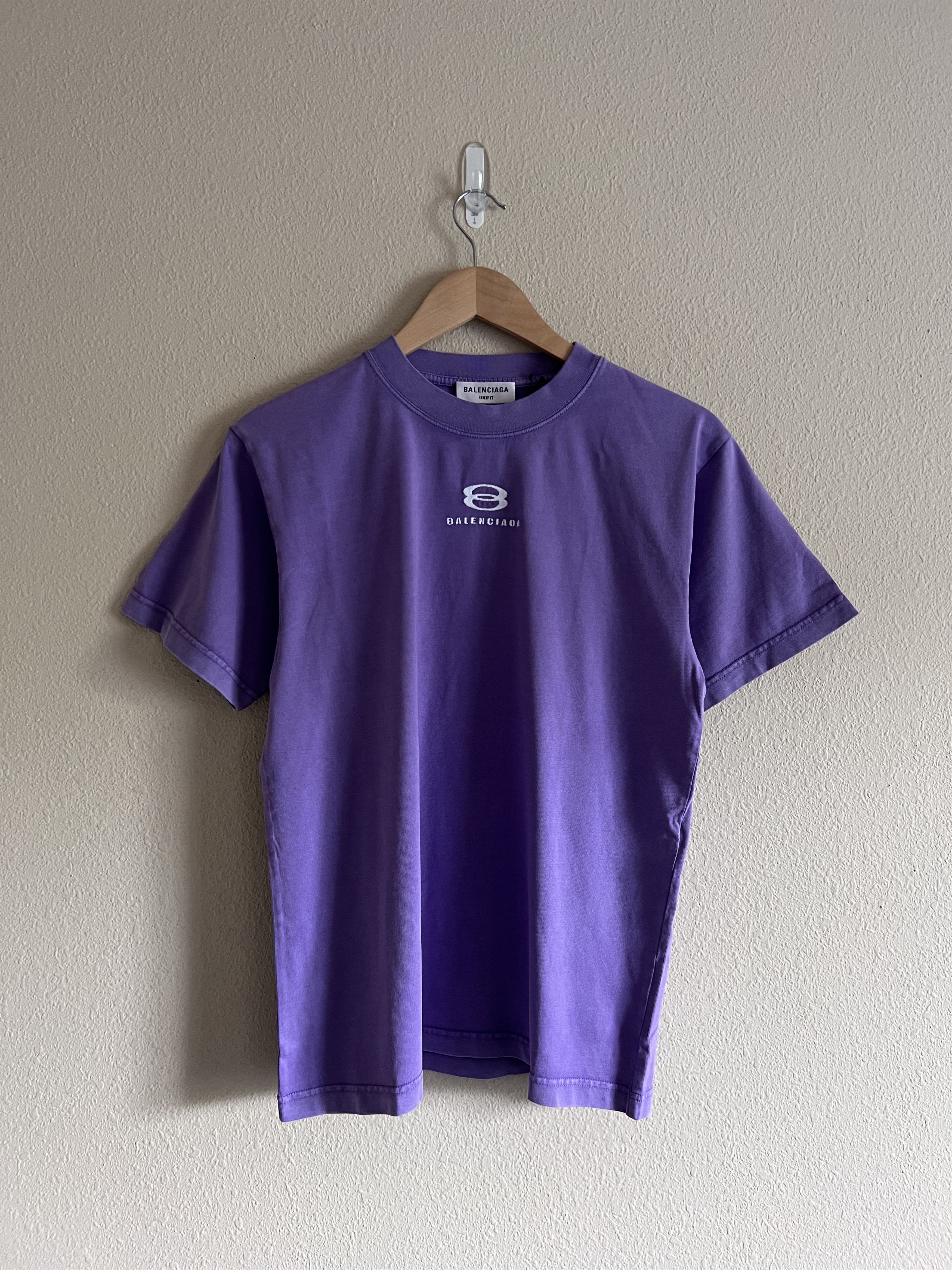 image of Balenciaga Embroidered Logo Tee In Purple, Women's (Size Small)