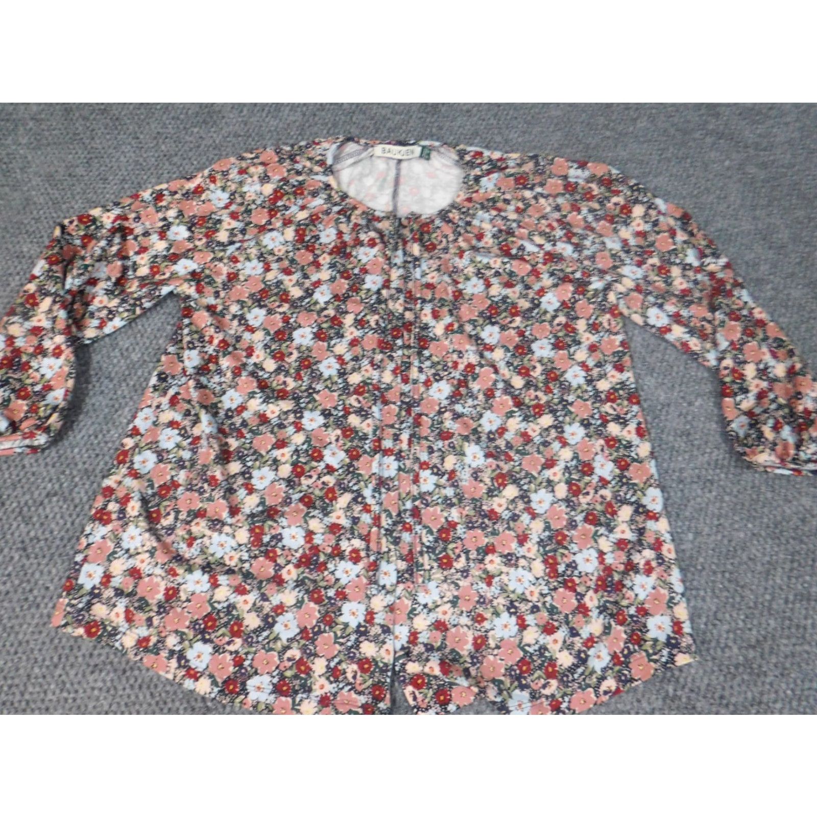 Vintage Baukjen Womens Blouse 6 Blue Floral Button Down Long Sleeve Round Neck Pullover Casual Regular Viscose Down Button Size M / US 6-8 / IT 42-44 - 3 Thumbnail