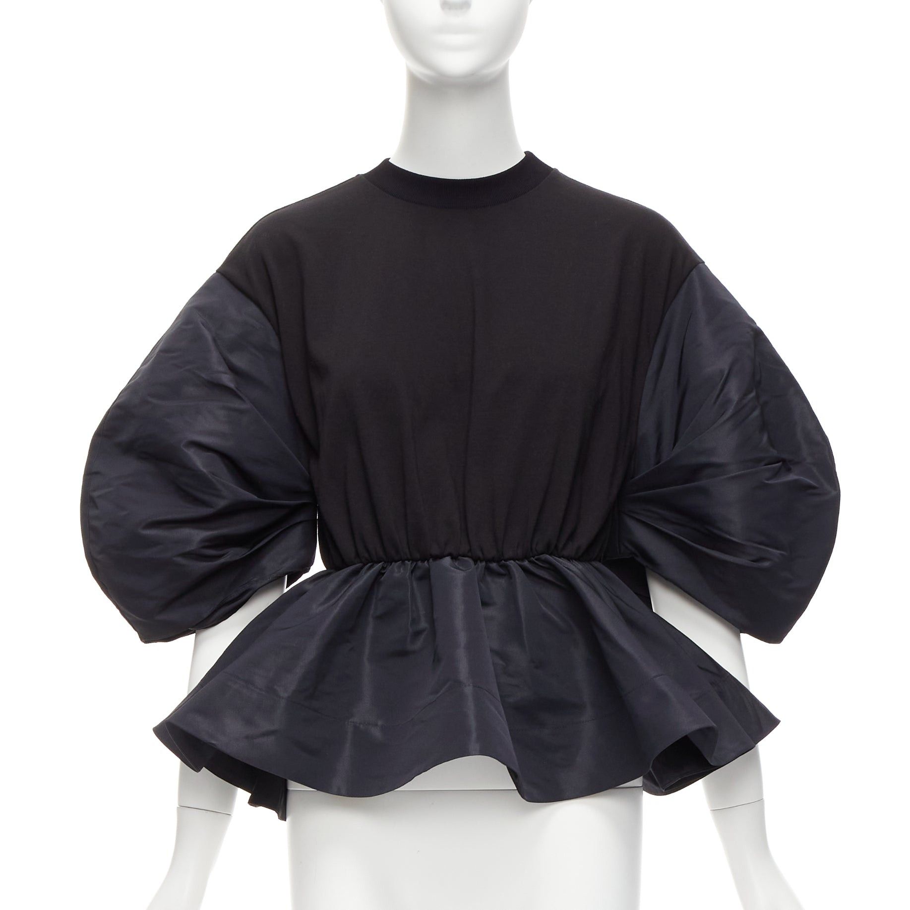 Alexander McQueen ALEXANDER MCQUEEN 2021 black round puff sleeve peplum contrast top IT36 XXS Size XS / US 0-2 / IT 36-38 - 1 Thumbnail