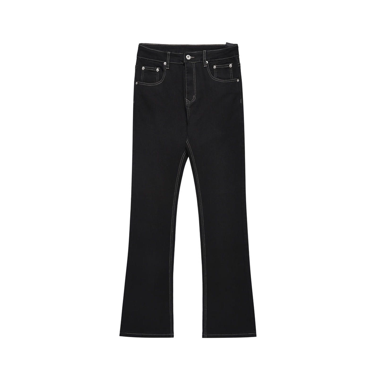 Japanese Brand Skinny Stacked Flare Black Jeans with White Stitching Size US 32 / EU 48 - 4 Thumbnail