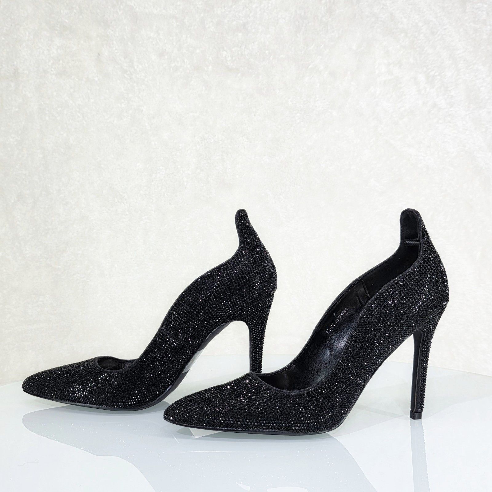 Other High Rise Black Rhinestone High Heel Shoes Pointy Toe Pumps Size US 6 / IT 36 - 2 Thumbnail