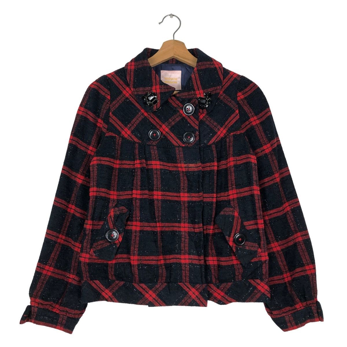 DOUBLE BREAST WOOL BIKER JACKET MINIMUM JAPAN TARTAN DESIGN