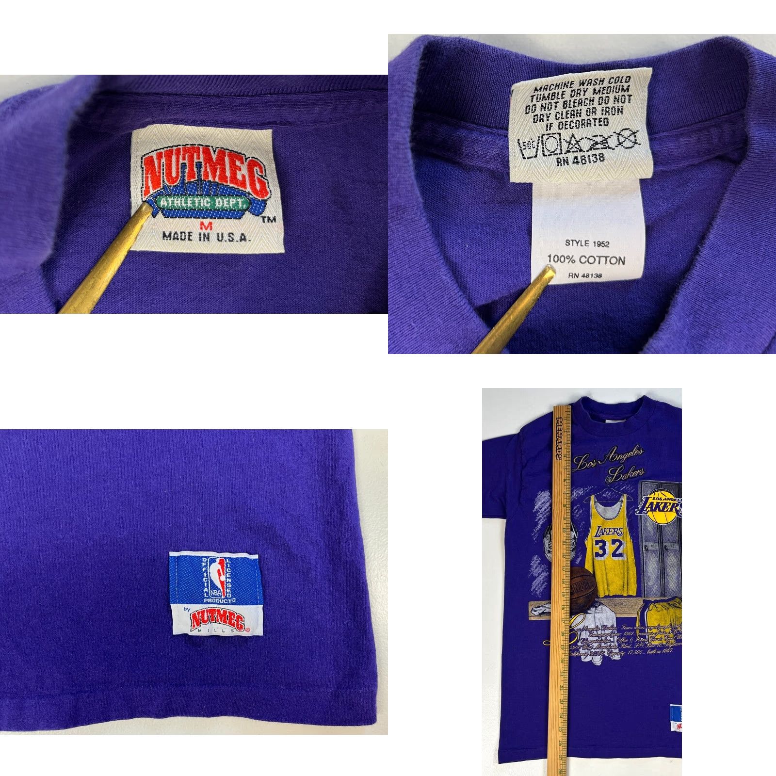 Nutmeg VINTAGE Men's 90s Lakers T-Shirt Nutmeg Made in USA Purple Size M Crew Neck Short Sleeve Cotton Size US M / EU 48-50 / 2 - 8 Thumbnail